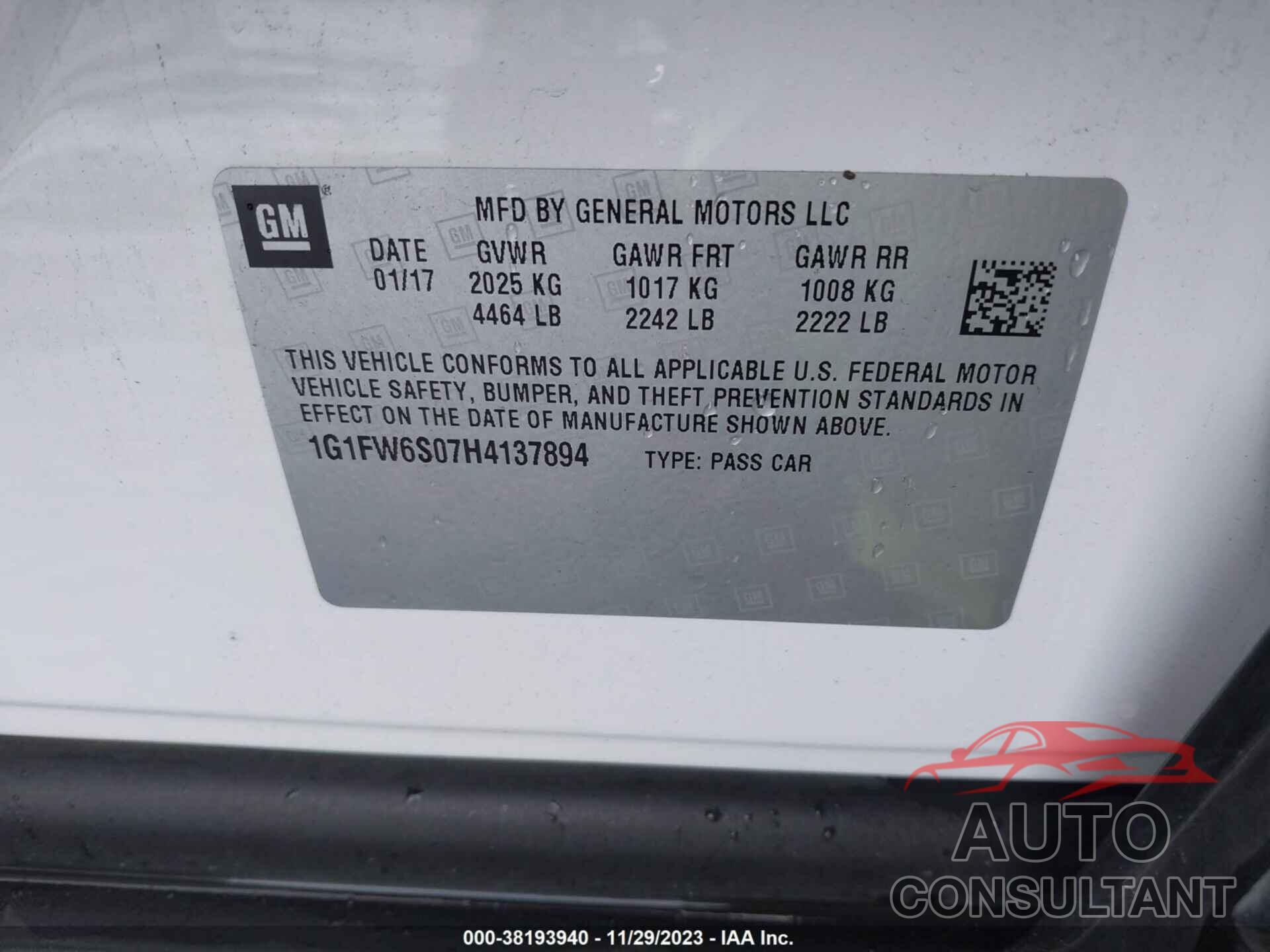 CHEVROLET BOLT EV 2017 - 1G1FW6S07H4137894