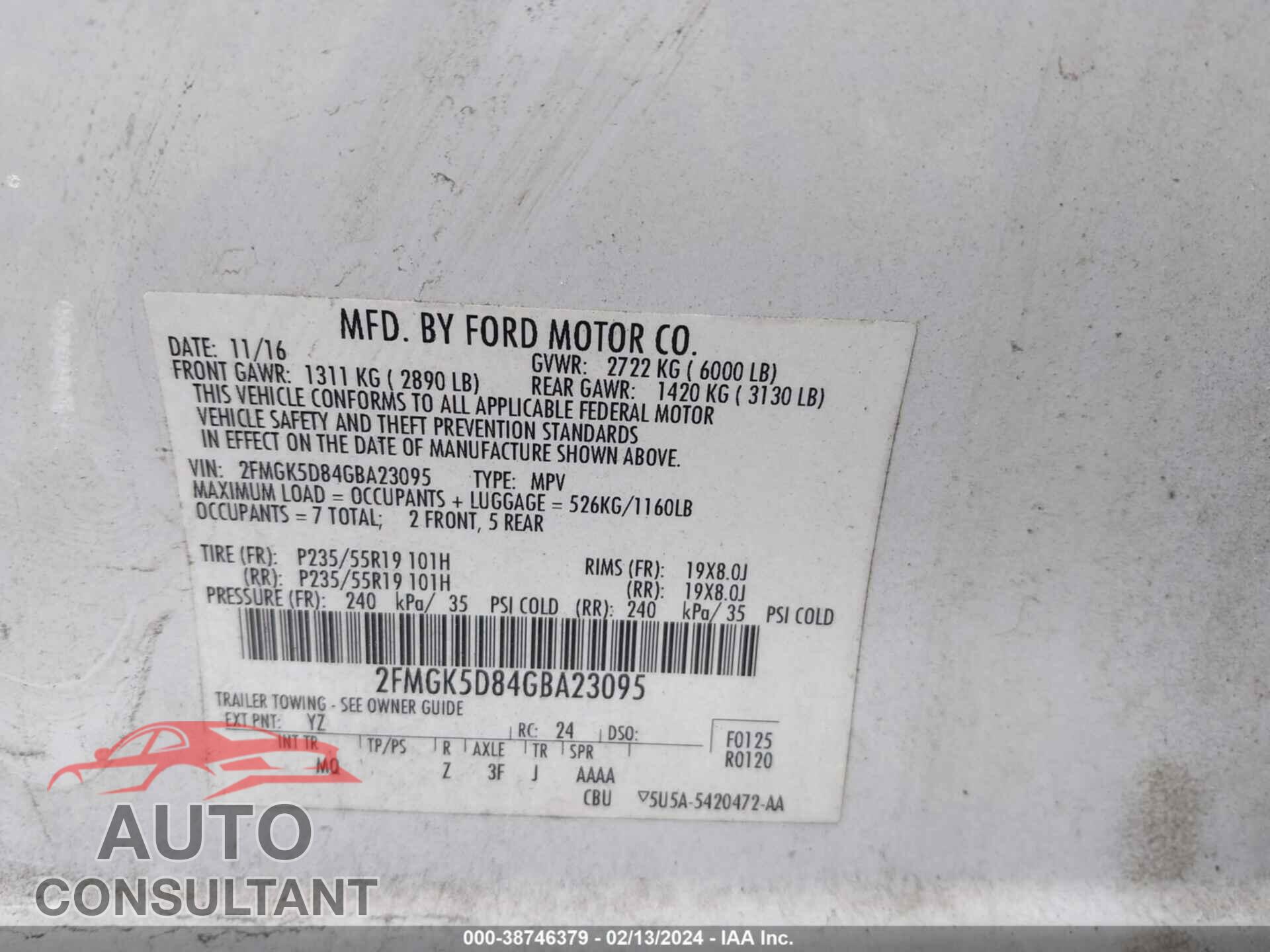 FORD FLEX 2016 - 2FMGK5D84GBA23095
