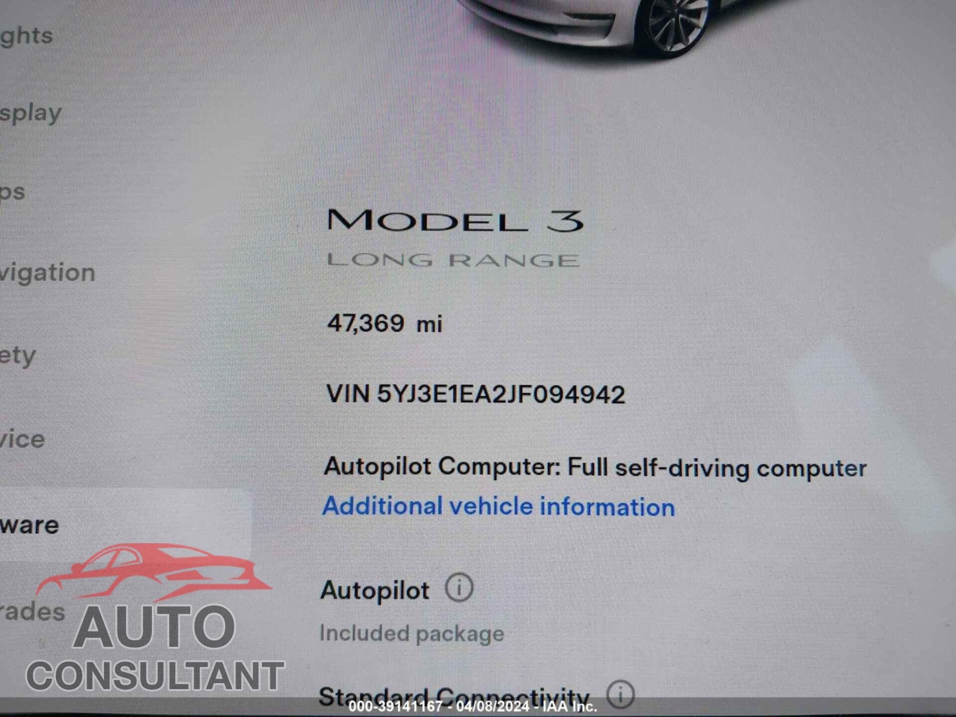 TESLA MODEL 3 2018 - 5YJ3E1EA2JF094942