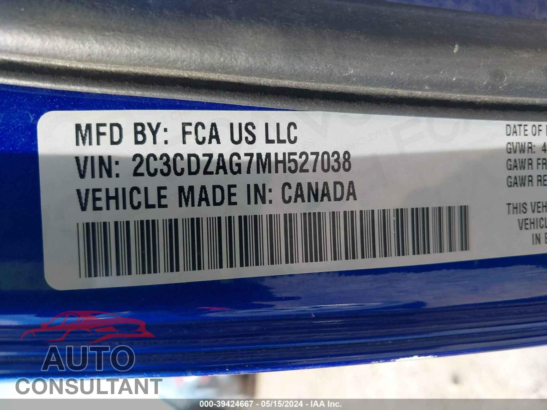 DODGE CHALLENGER 2021 - 2C3CDZAG7MH527038
