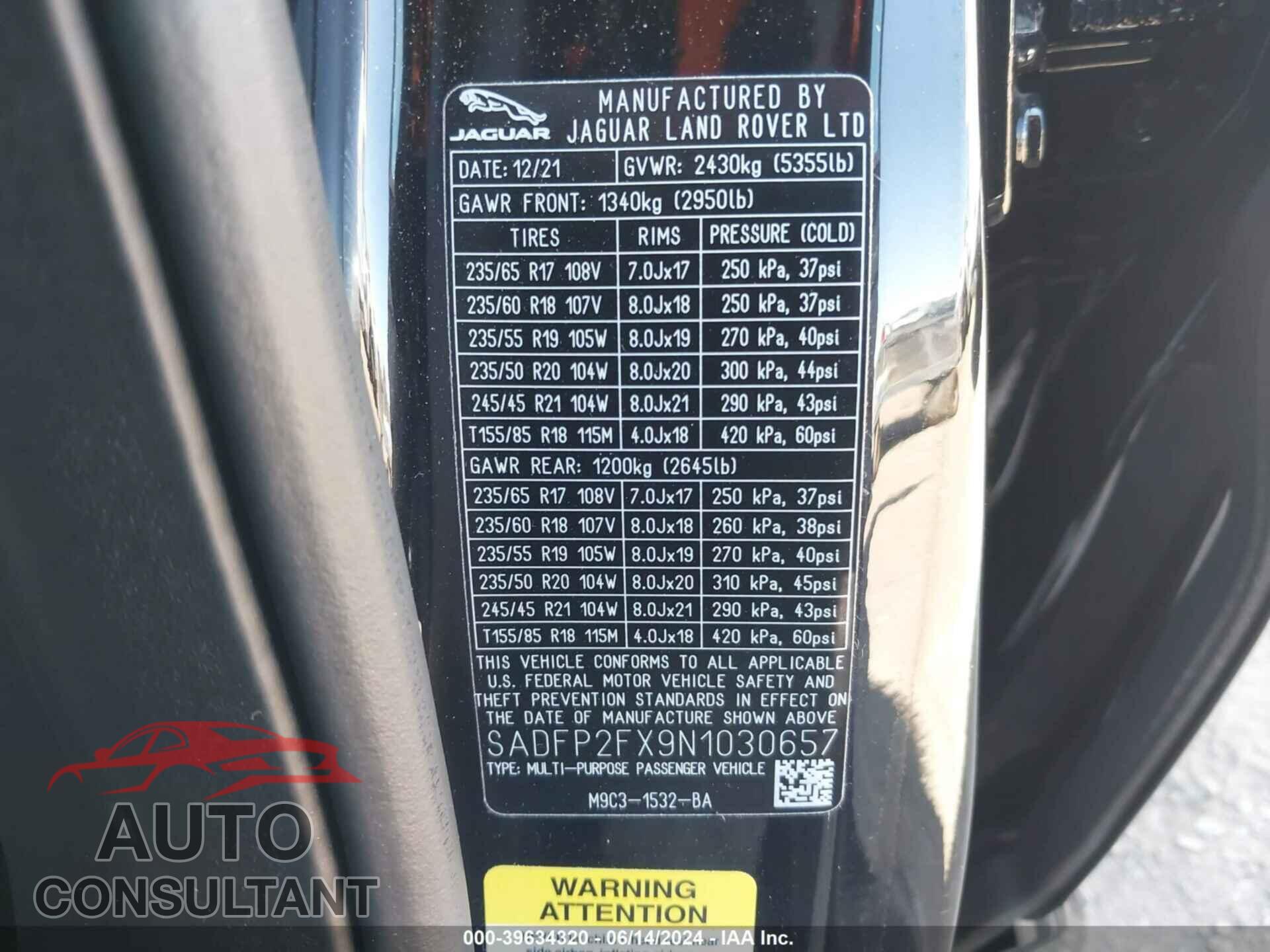 JAGUAR E-PACE 2022 - SADFP2FX9N1030657
