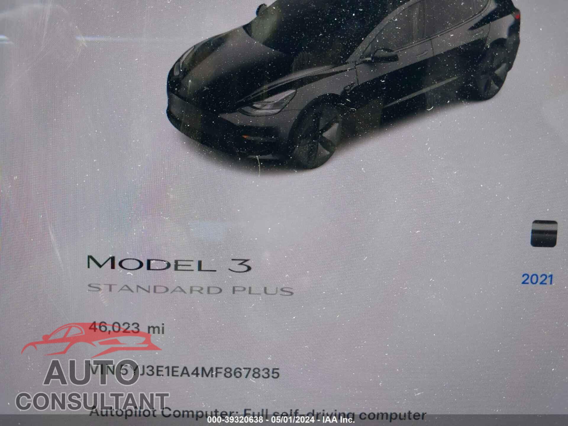 TESLA MODEL 3 2021 - 5YJ3E1EA4MF867835