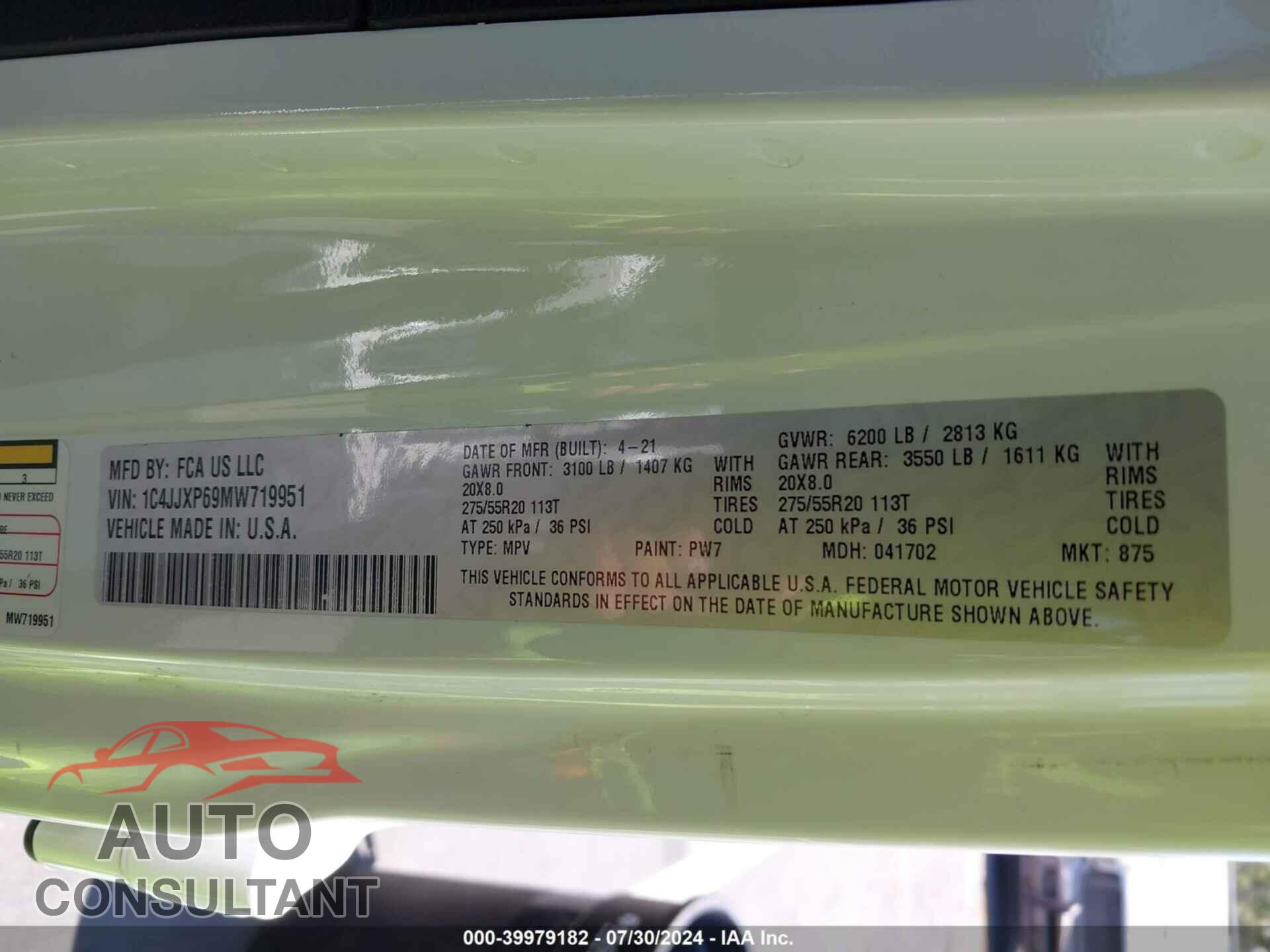 JEEP WRANGLER 4XE 2021 - 1C4JJXP69MW719951