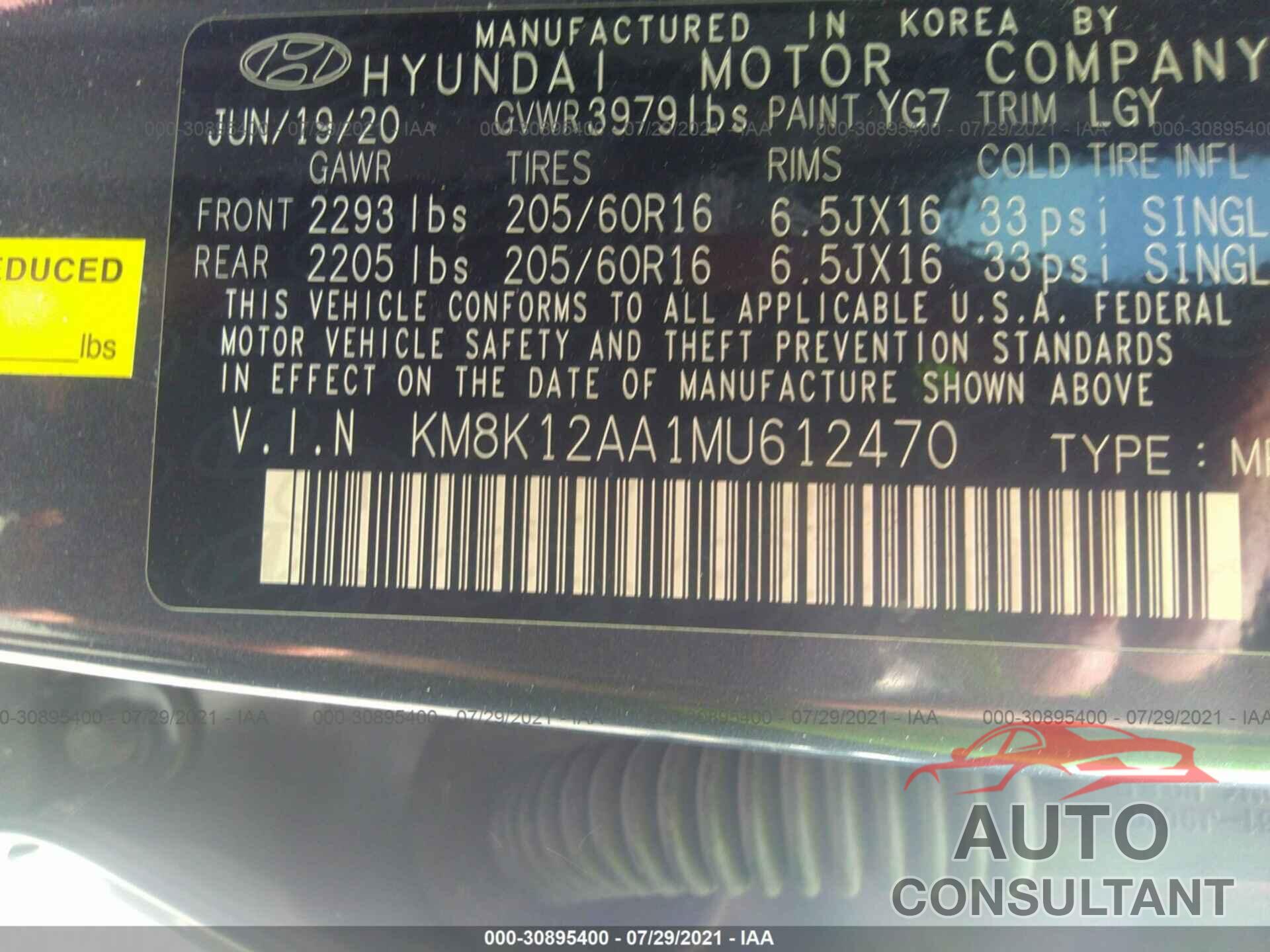 HYUNDAI KONA 2021 - KM8K12AA1MU612470