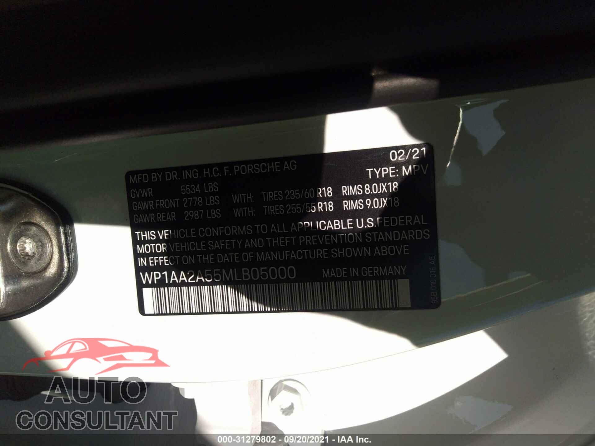 PORSCHE MACAN 2021 - WP1AA2A55MLB05000