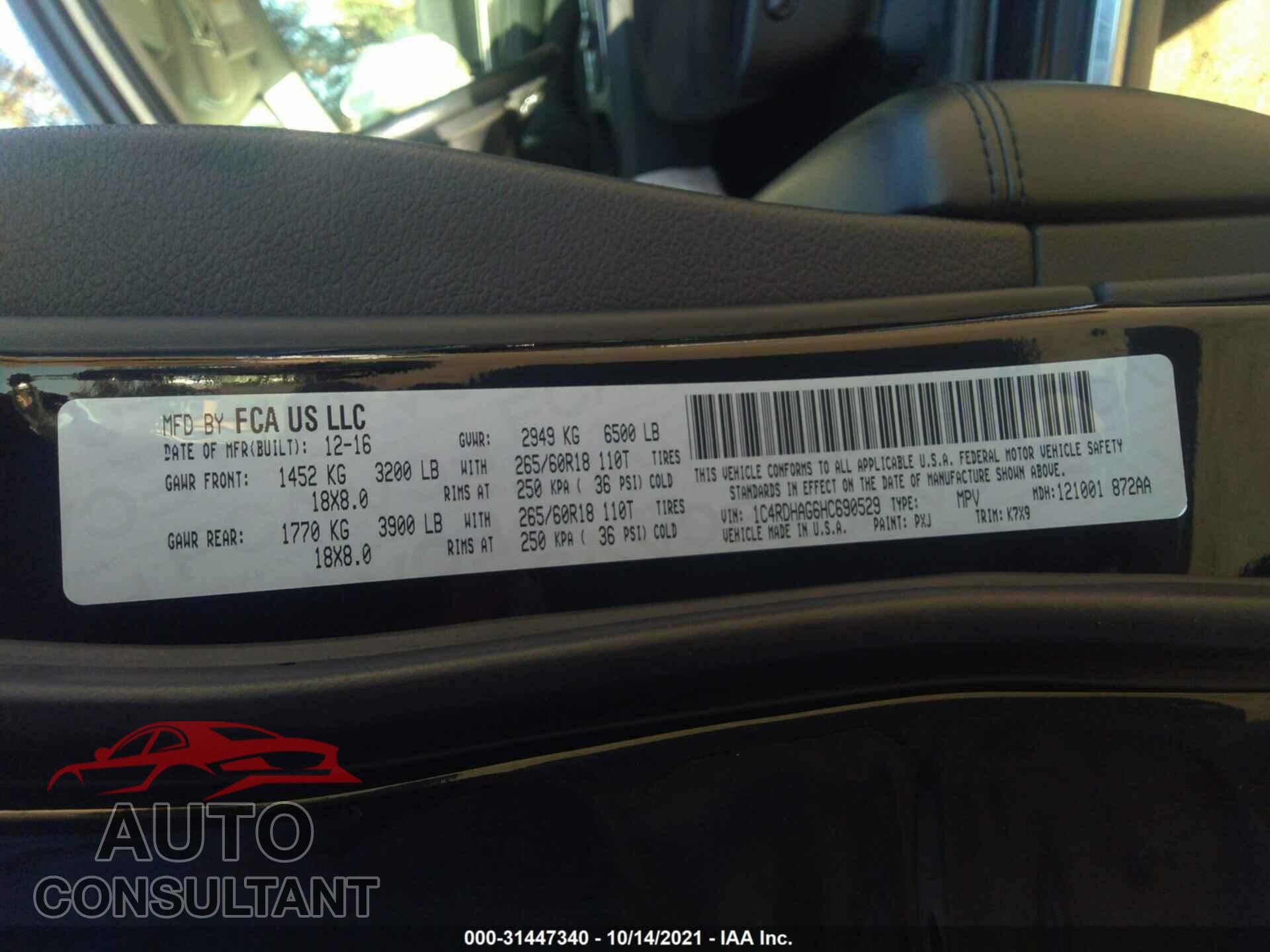 DODGE DURANGO 2017 - 1C4RDHAG6HC690529