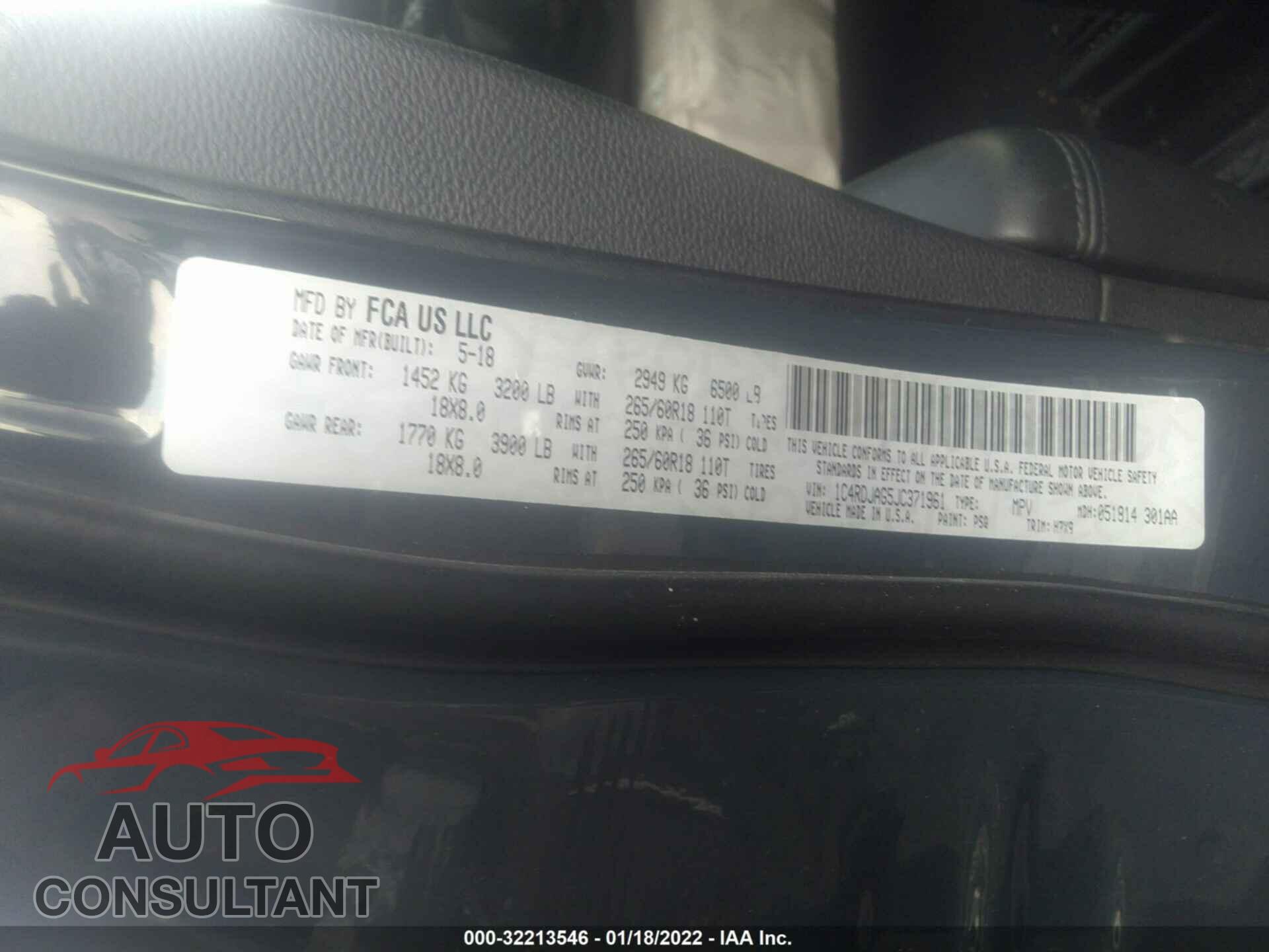 DODGE DURANGO 2018 - 1C4RDJAG5JC371961