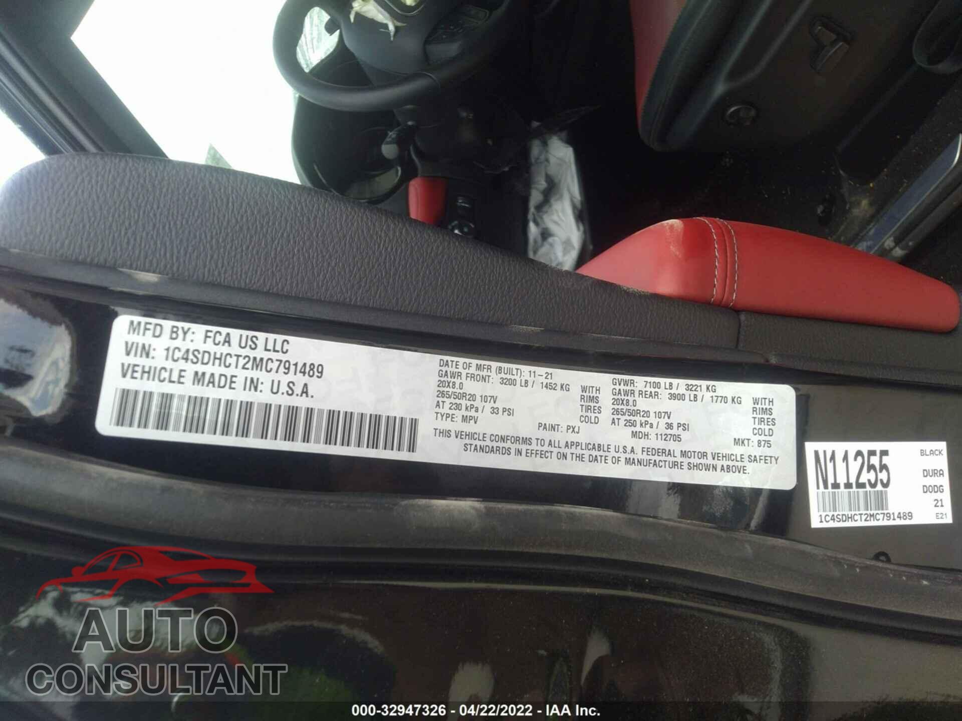 DODGE DURANGO 2021 - 1C4SDHCT2MC791489