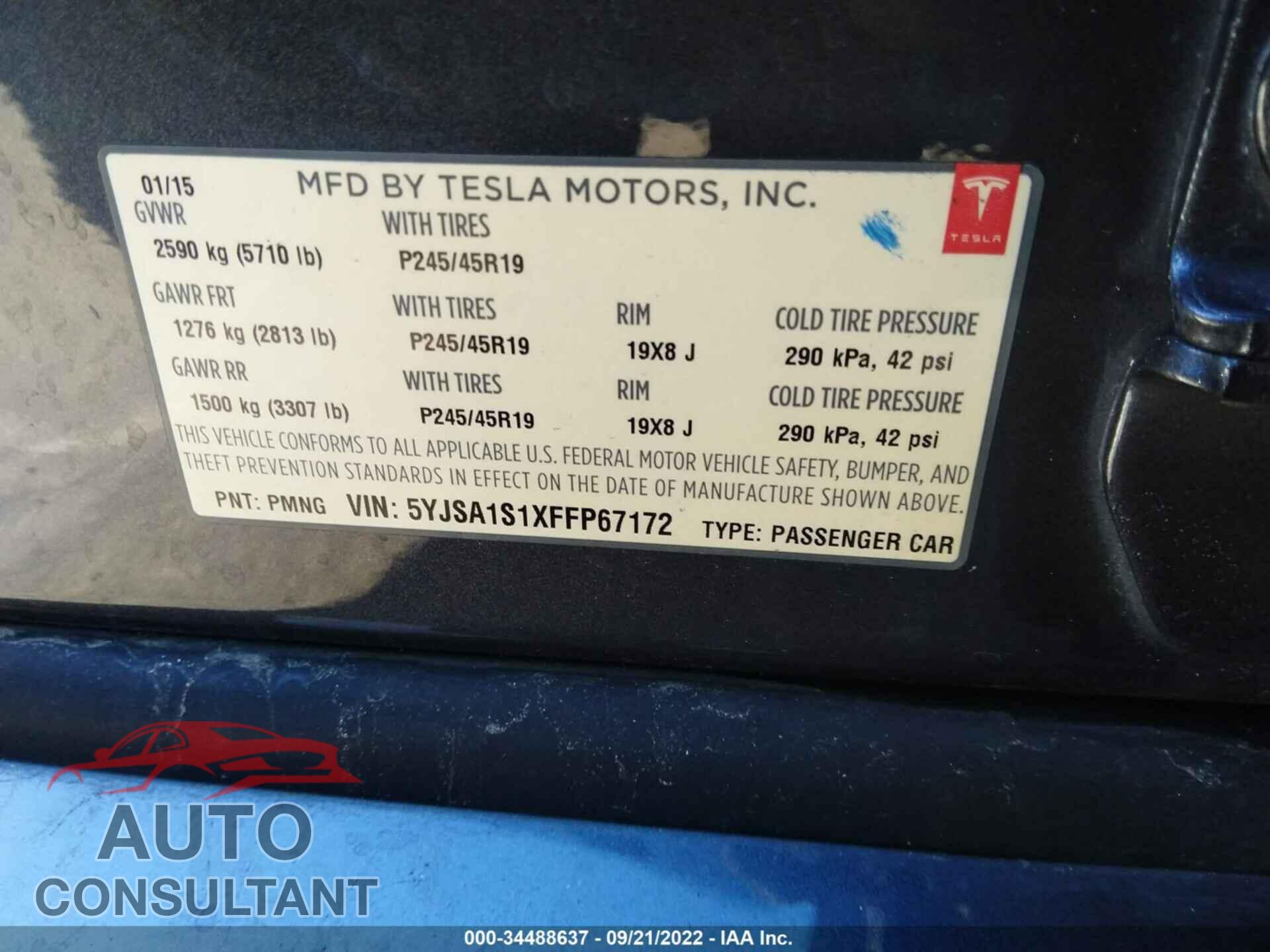 TESLA MODEL S 2015 - 5YJSA1S1XFFP67172