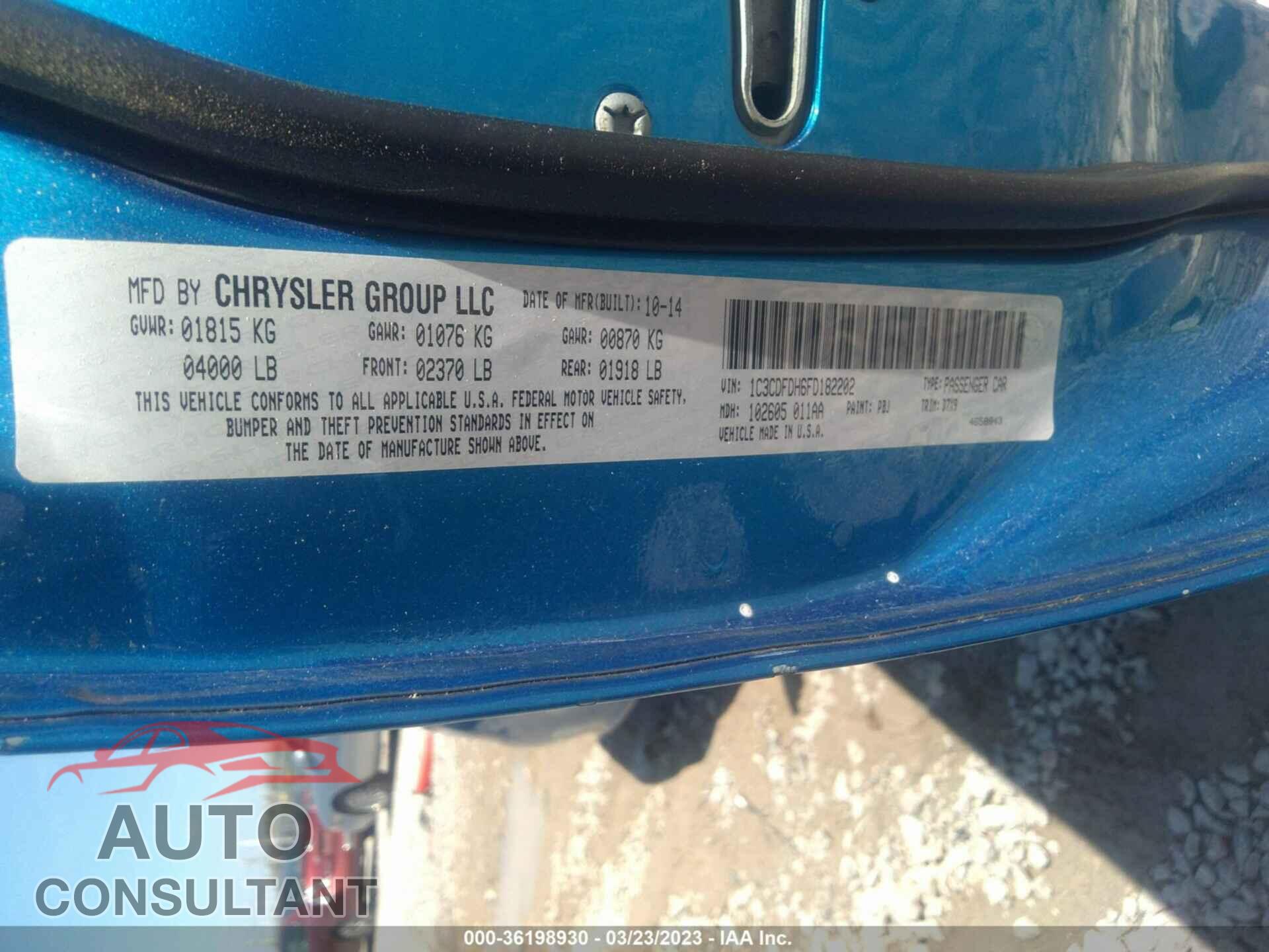 DODGE DART 2015 - 1C3CDFDH6FD182202