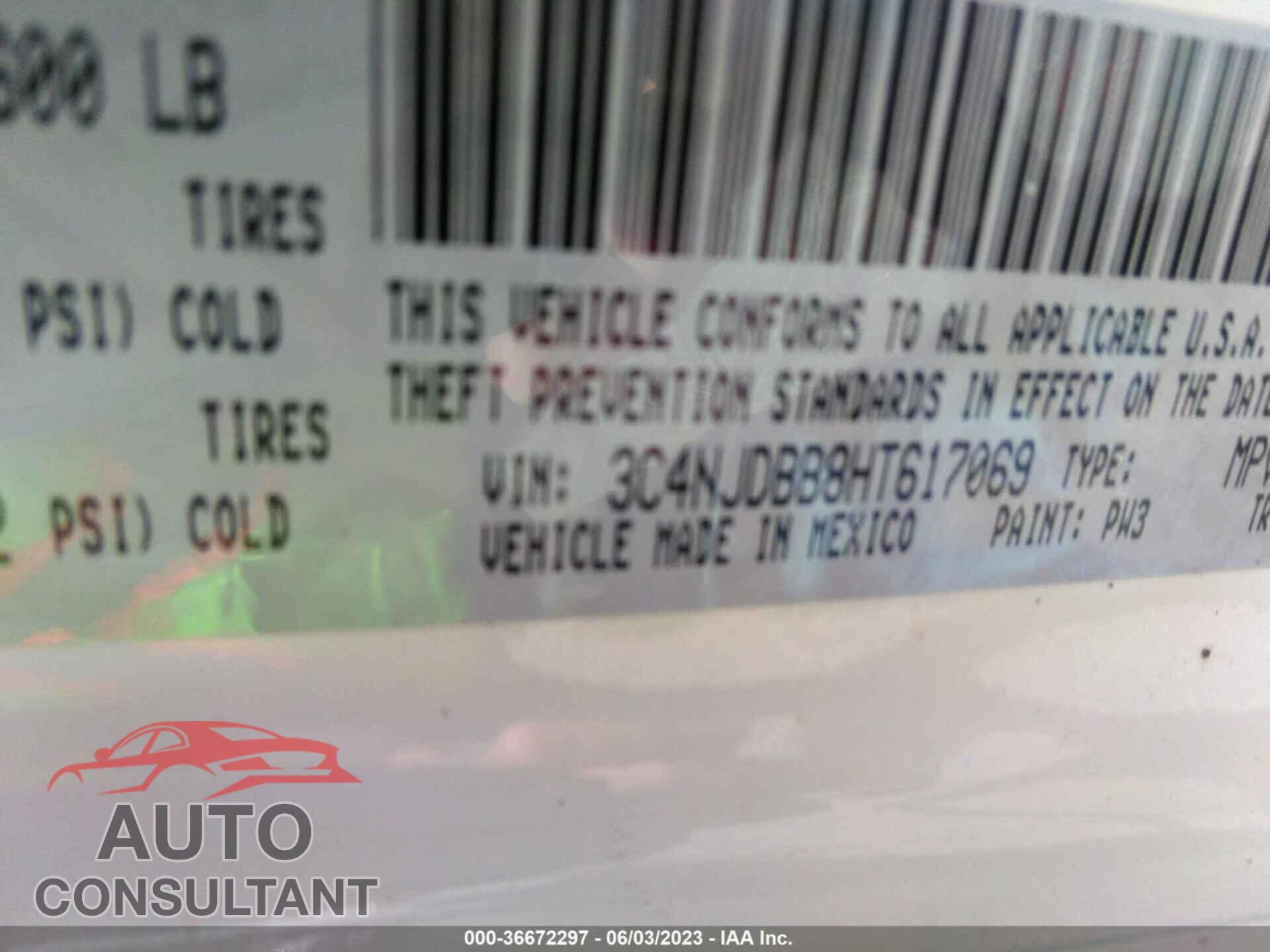 JEEP COMPASS 2017 - 3C4NJDBB8HT617069