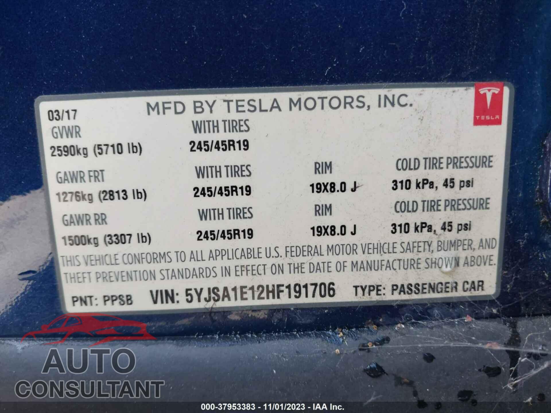 TESLA MODEL S 2017 - 5YJSA1E12HF191706