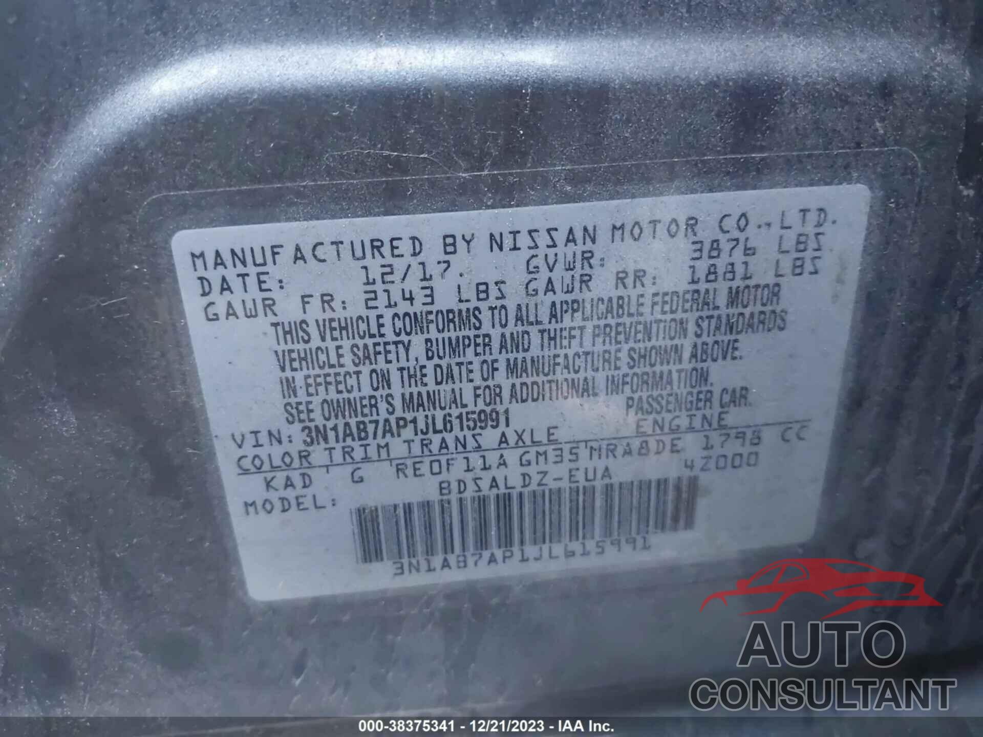 NISSAN SENTRA 2018 - 3N1AB7AP1JL615991