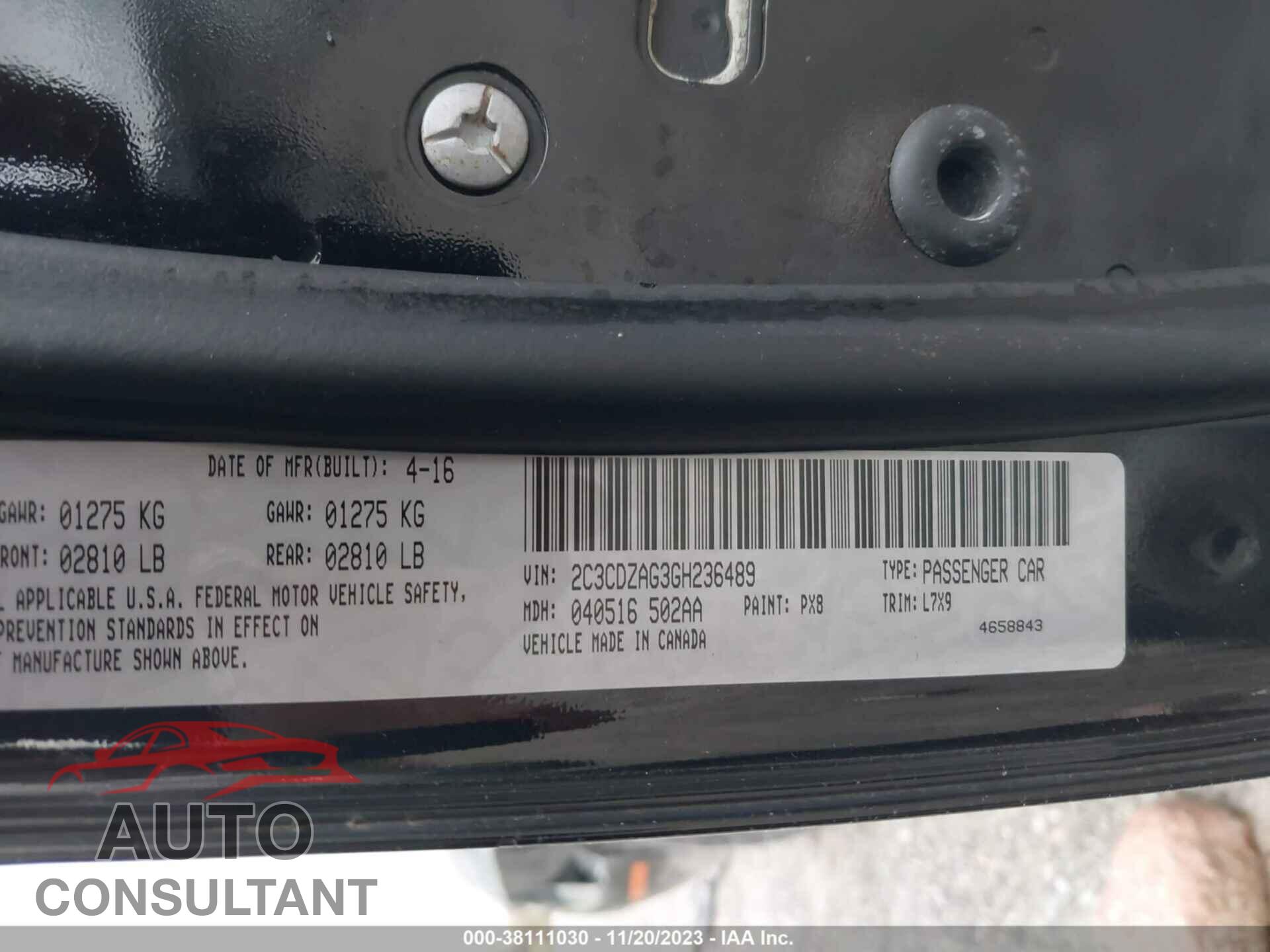 DODGE CHALLENGER 2016 - 2C3CDZAG3GH236489