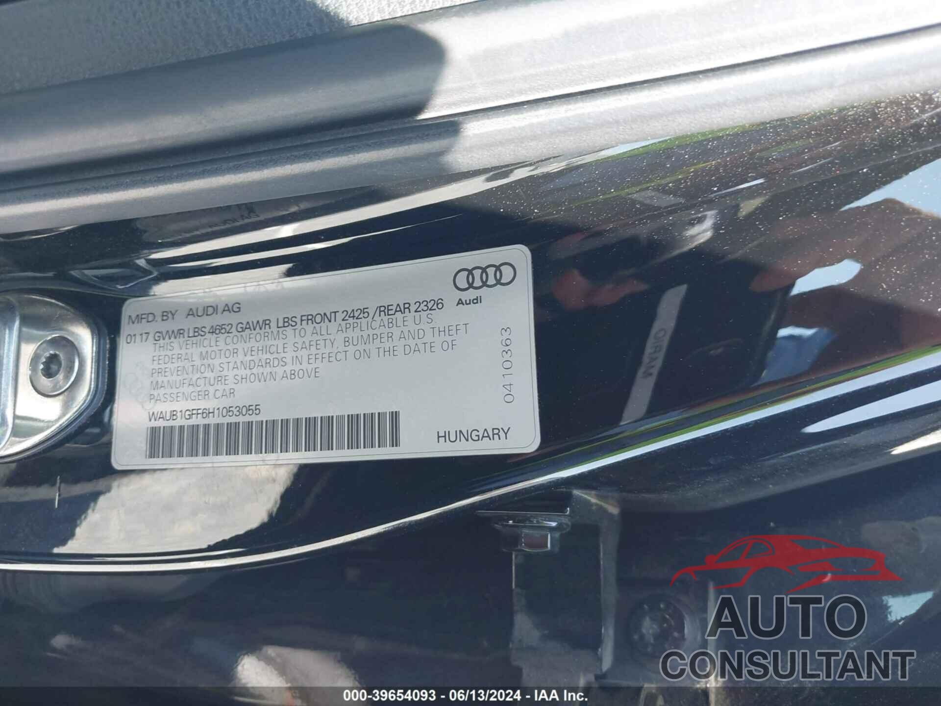 AUDI S3 2017 - WAUB1GFF6H1053055