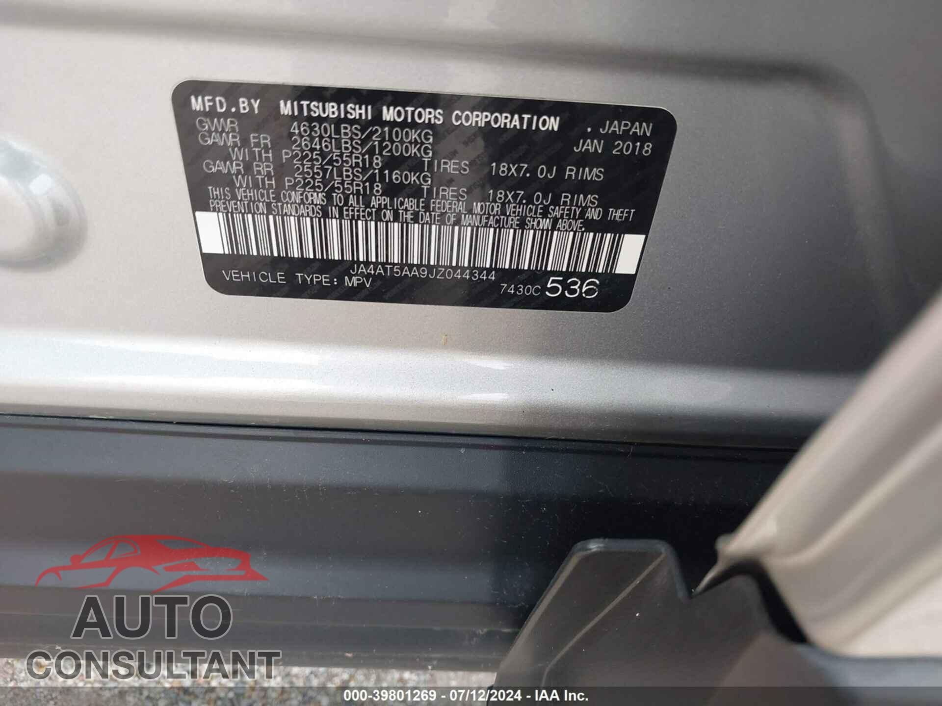 MITSUBISHI ECLIPSE CROSS 2018 - JA4AT5AA9JZ044344