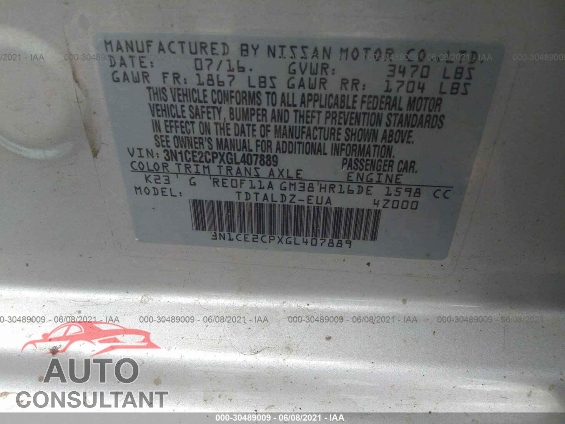NISSAN VERSA NOTE 2016 - 3N1CE2CPXGL407889