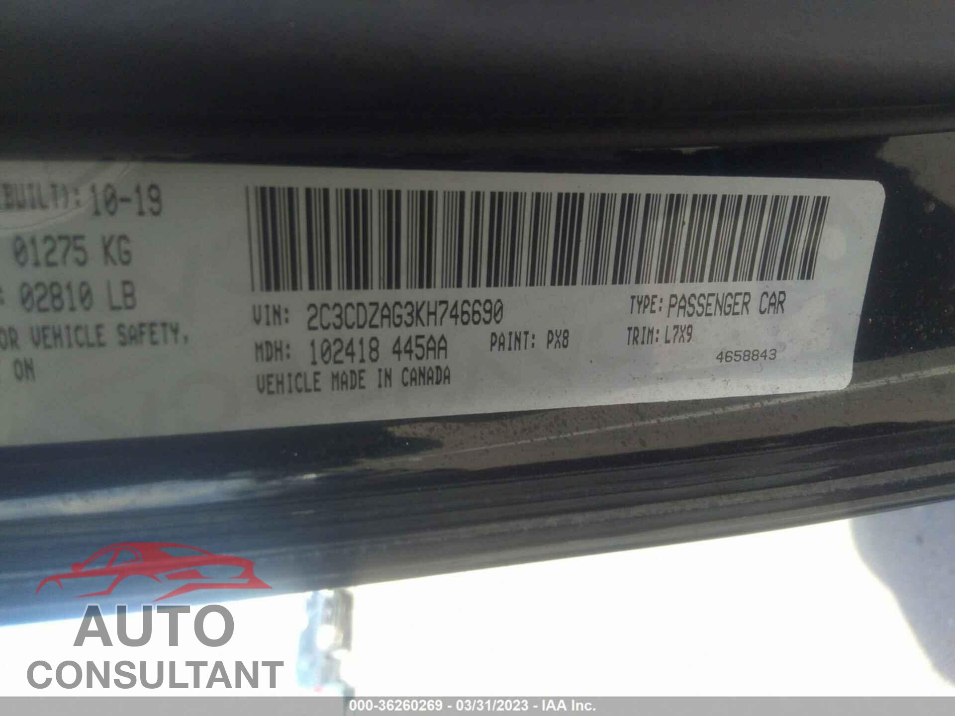 DODGE CHALLENGER 2019 - 2C3CDZAG3KH746690