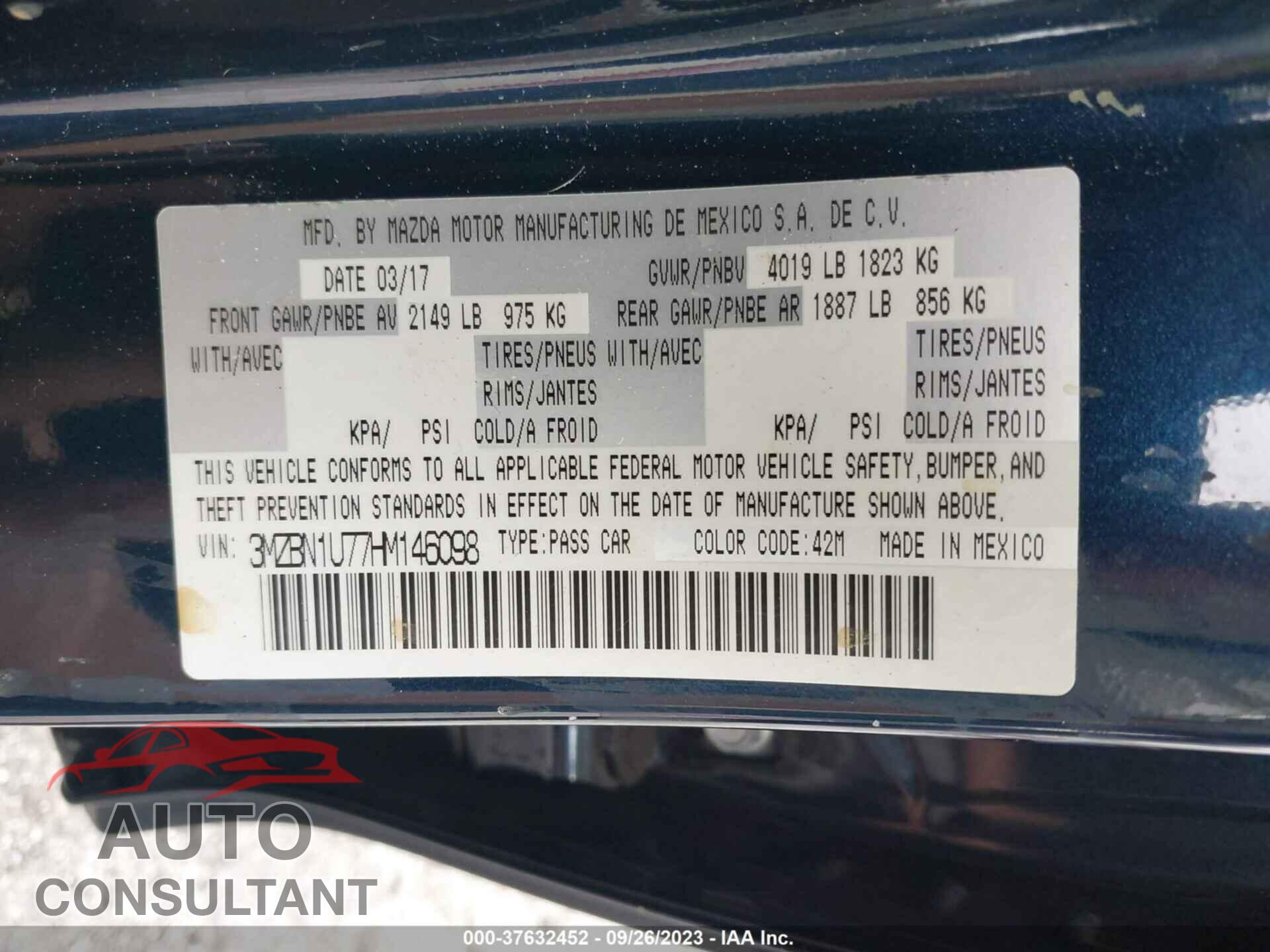 MAZDA MAZDA3 2017 - 3MZBN1U77HM146098