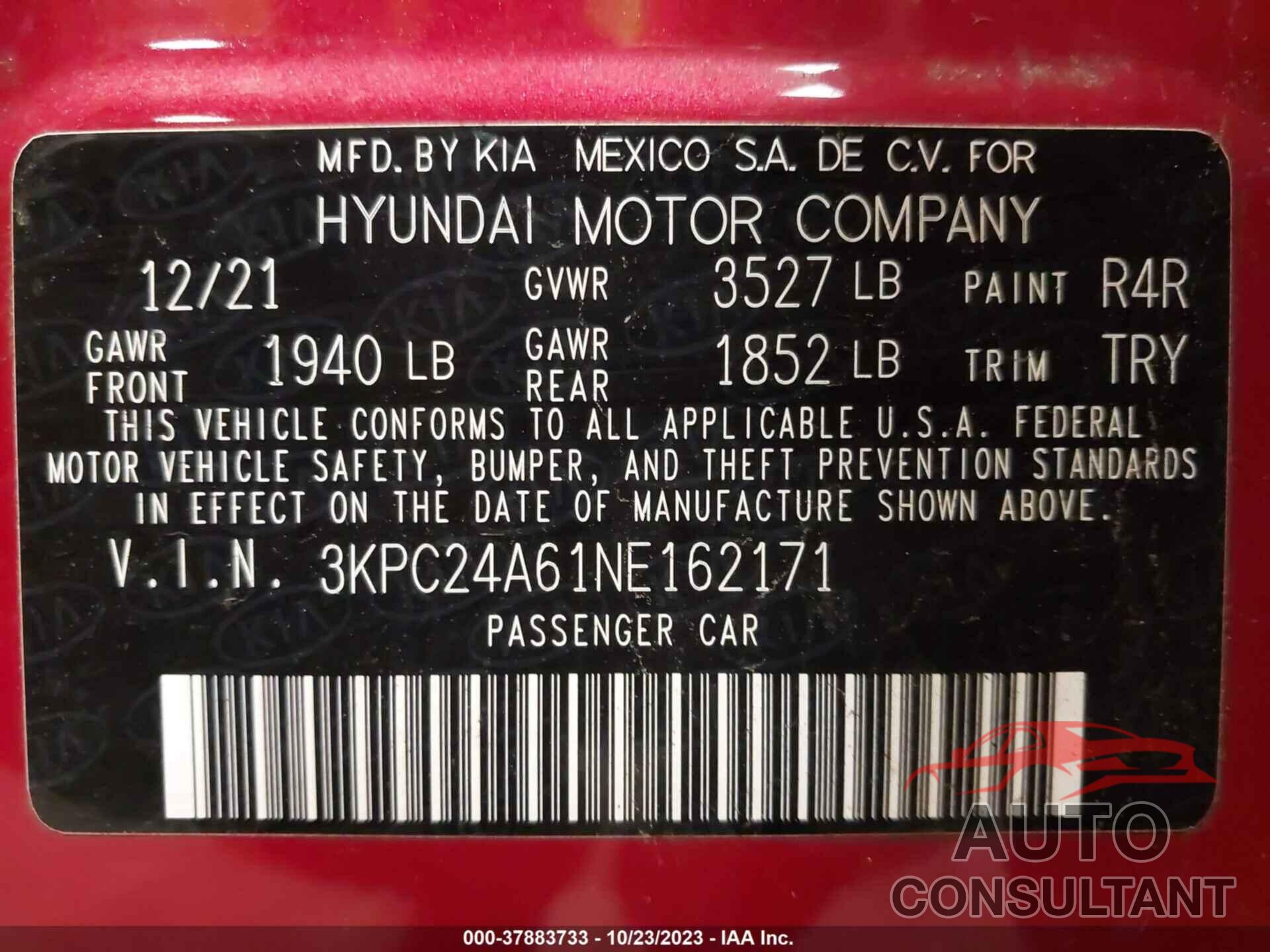 HYUNDAI ACCENT 2022 - 3KPC24A61NE162171