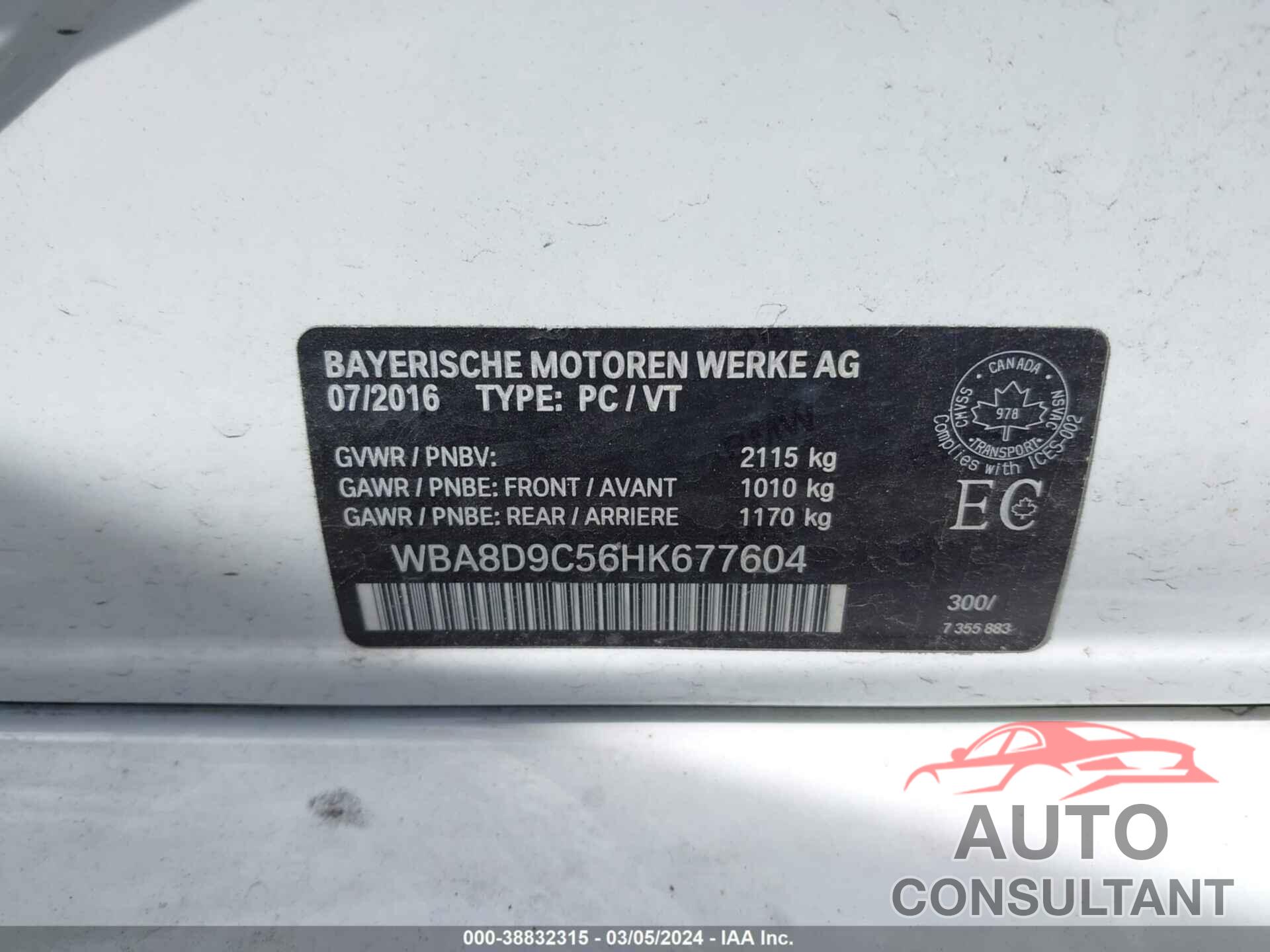 BMW 3 SERIES 2017 - WBA8D9C56HK677604