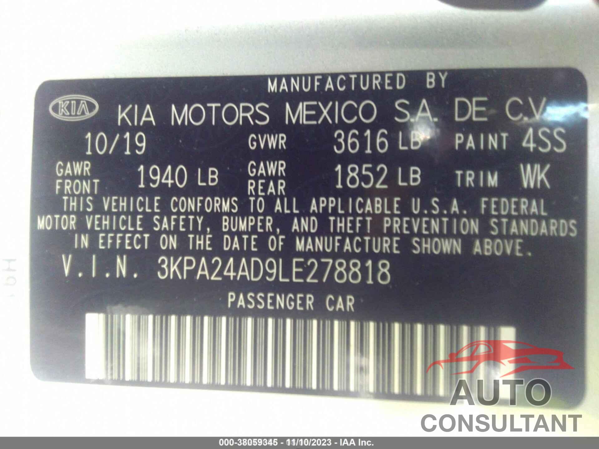 KIA RIO 2020 - 3KPA24AD9LE278818