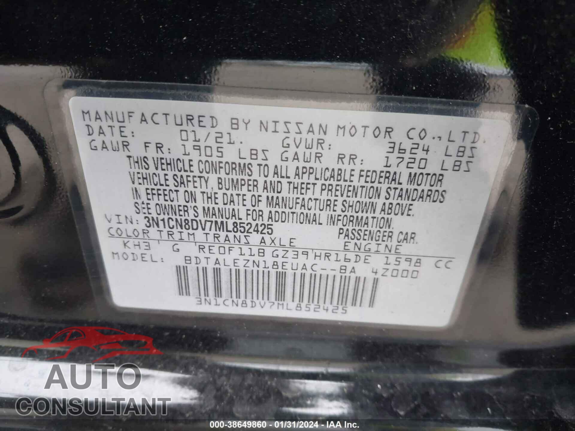 NISSAN VERSA 2021 - 3N1CN8DV7ML852425