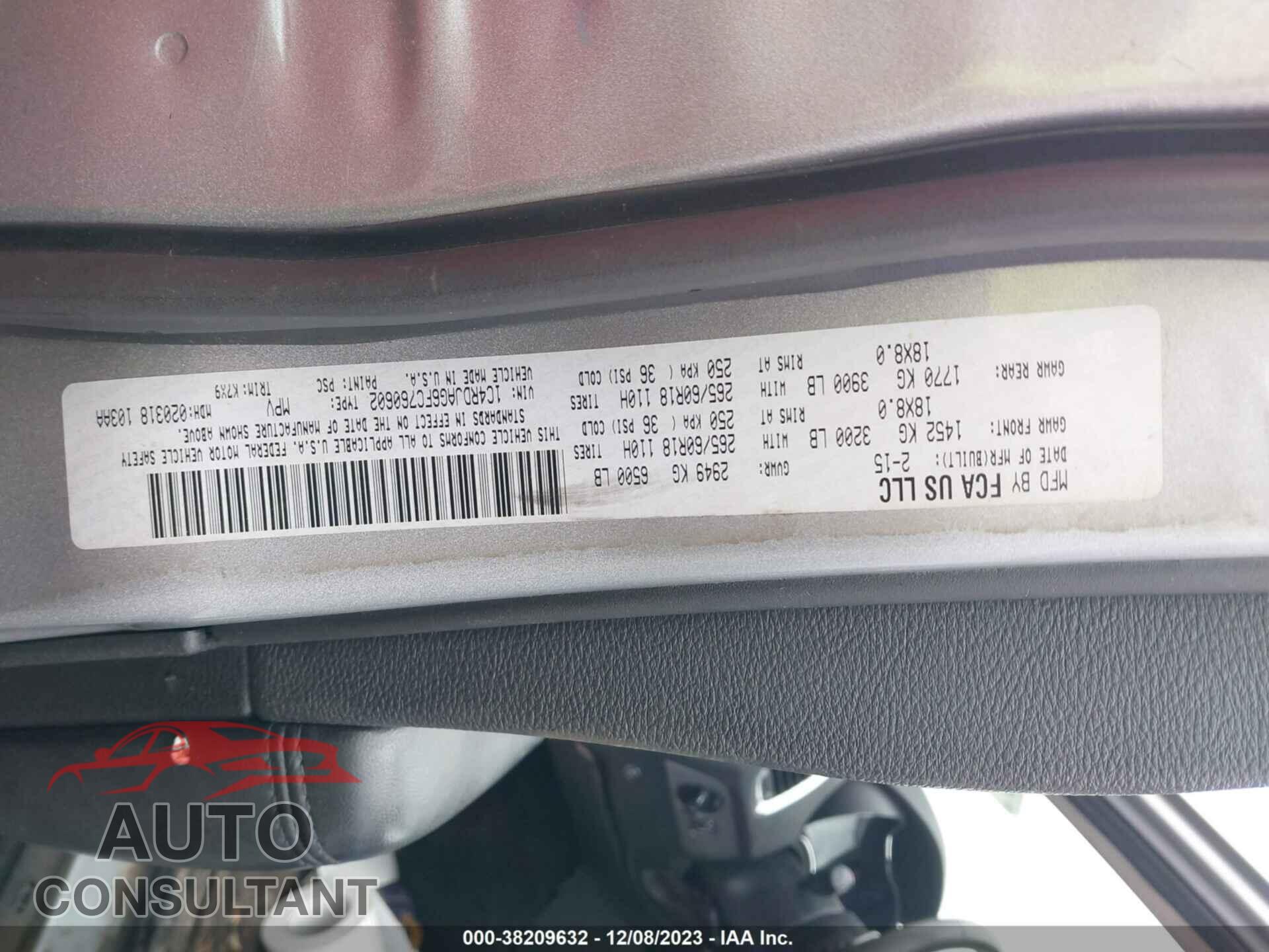 DODGE DURANGO 2015 - 1C4RDJAG6FC760602