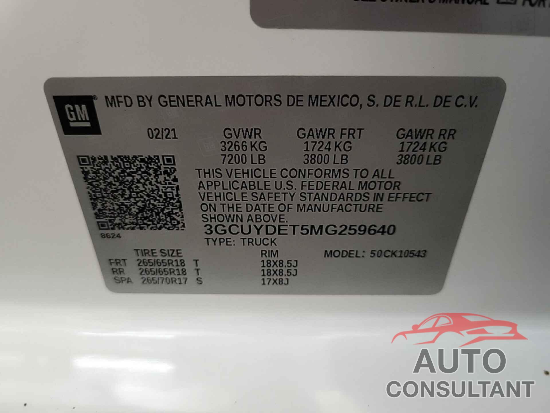 CHEVROLET SILVERADO 1500 2021 - 3GCUYDET5MG259640