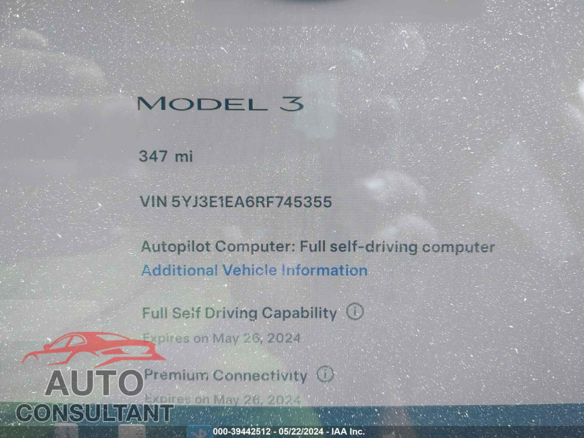 TESLA MODEL 3 2024 - 5YJ3E1EA6RF745355