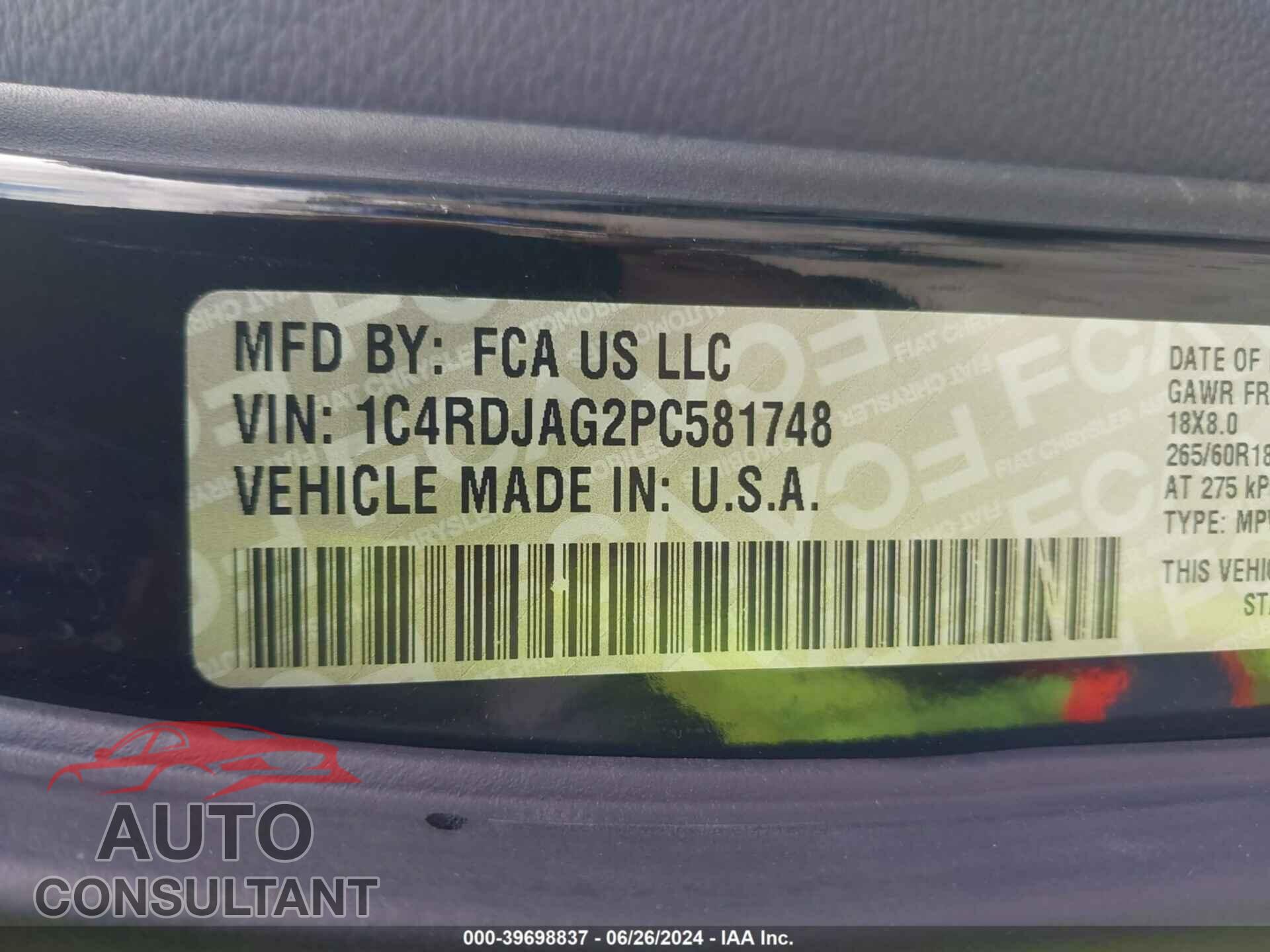DODGE DURANGO 2023 - 1C4RDJAG2PC581748