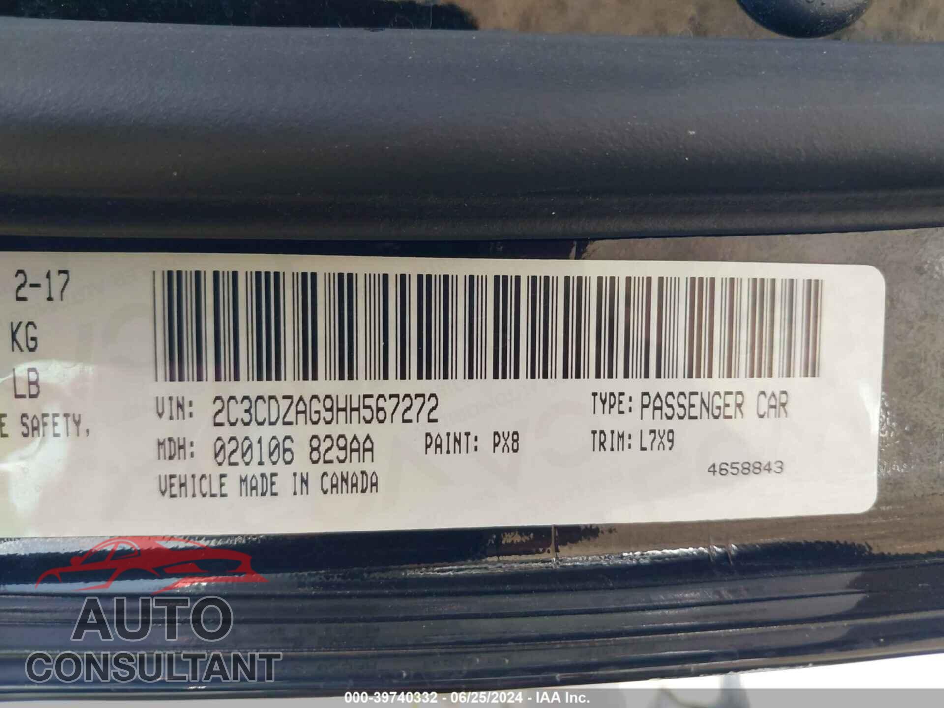 DODGE CHALLENGER 2017 - 2C3CDZAG9HH567272
