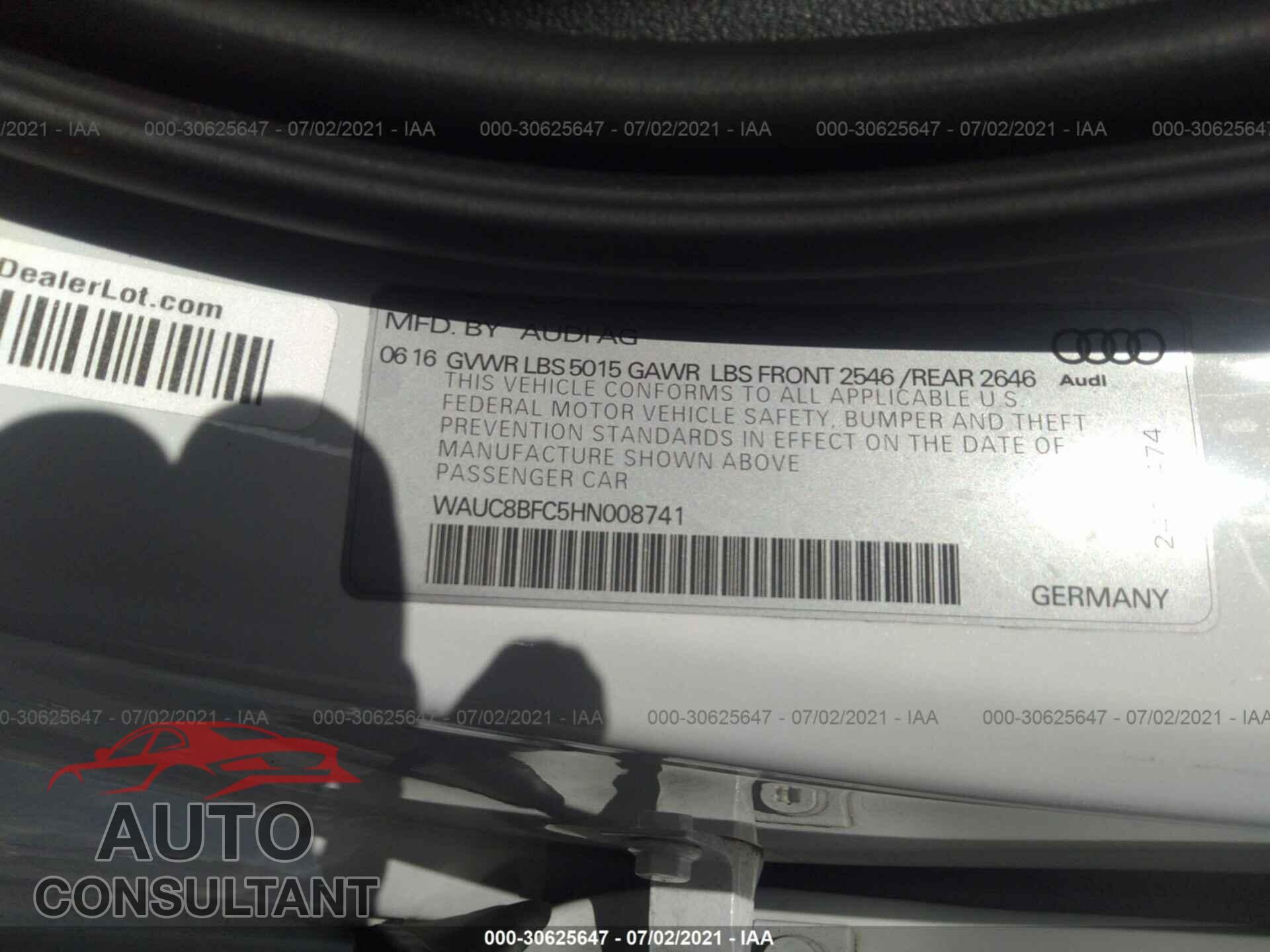 AUDI A6 2017 - WAUC8BFC5HN008741