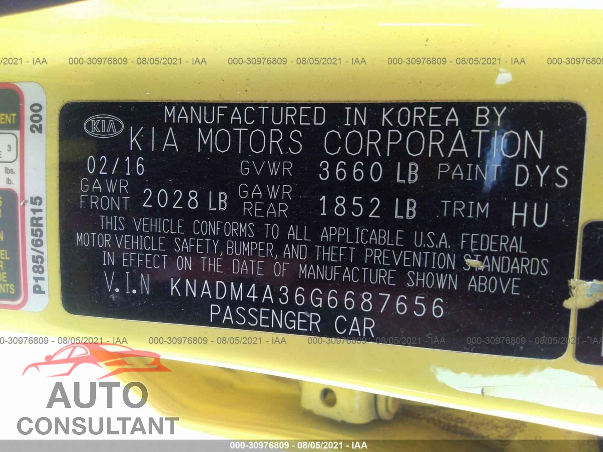 KIA RIO 2016 - KNADM4A36G6687656