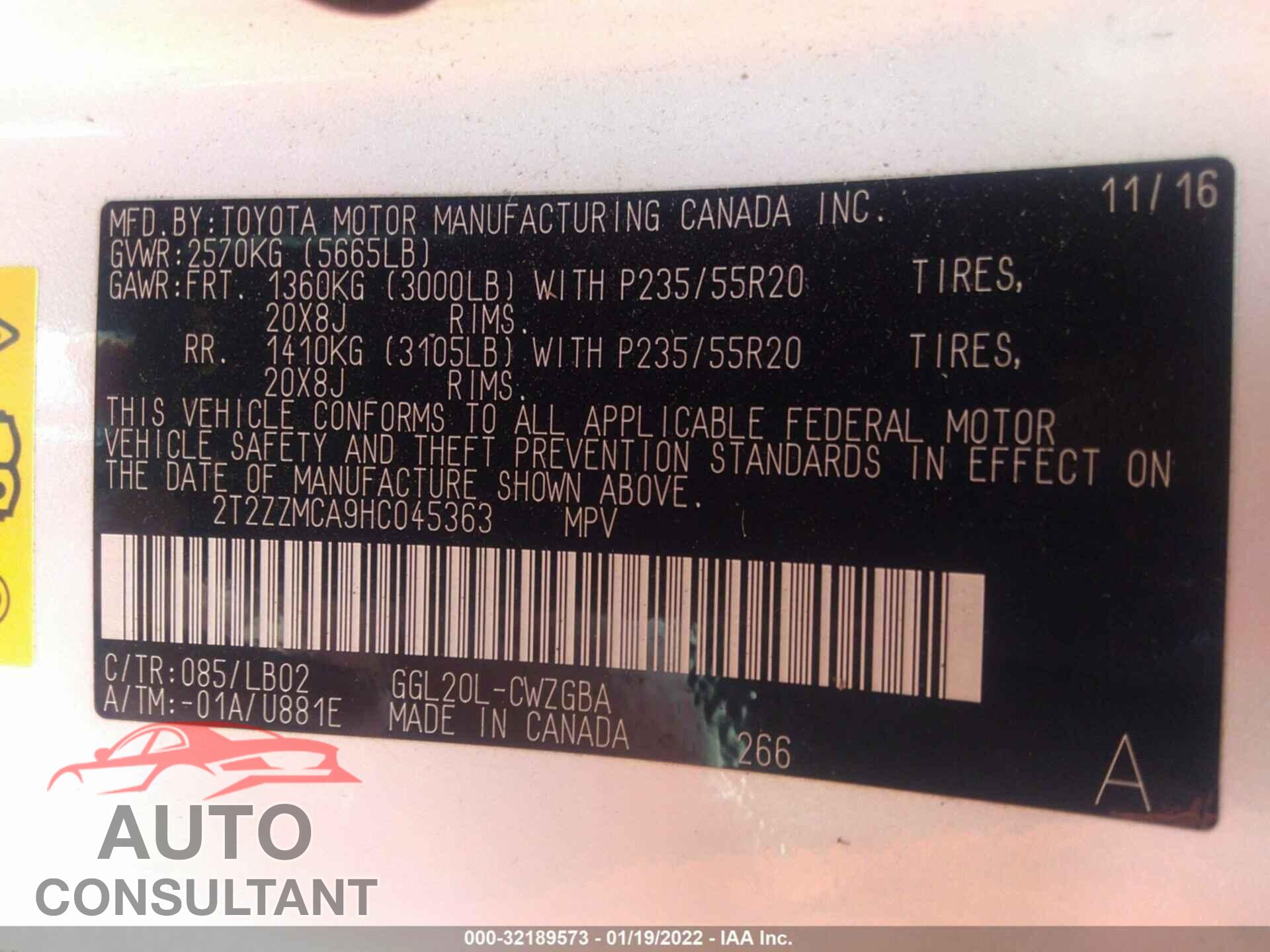 LEXUS RX 2017 - 2T2ZZMCA9HC045363