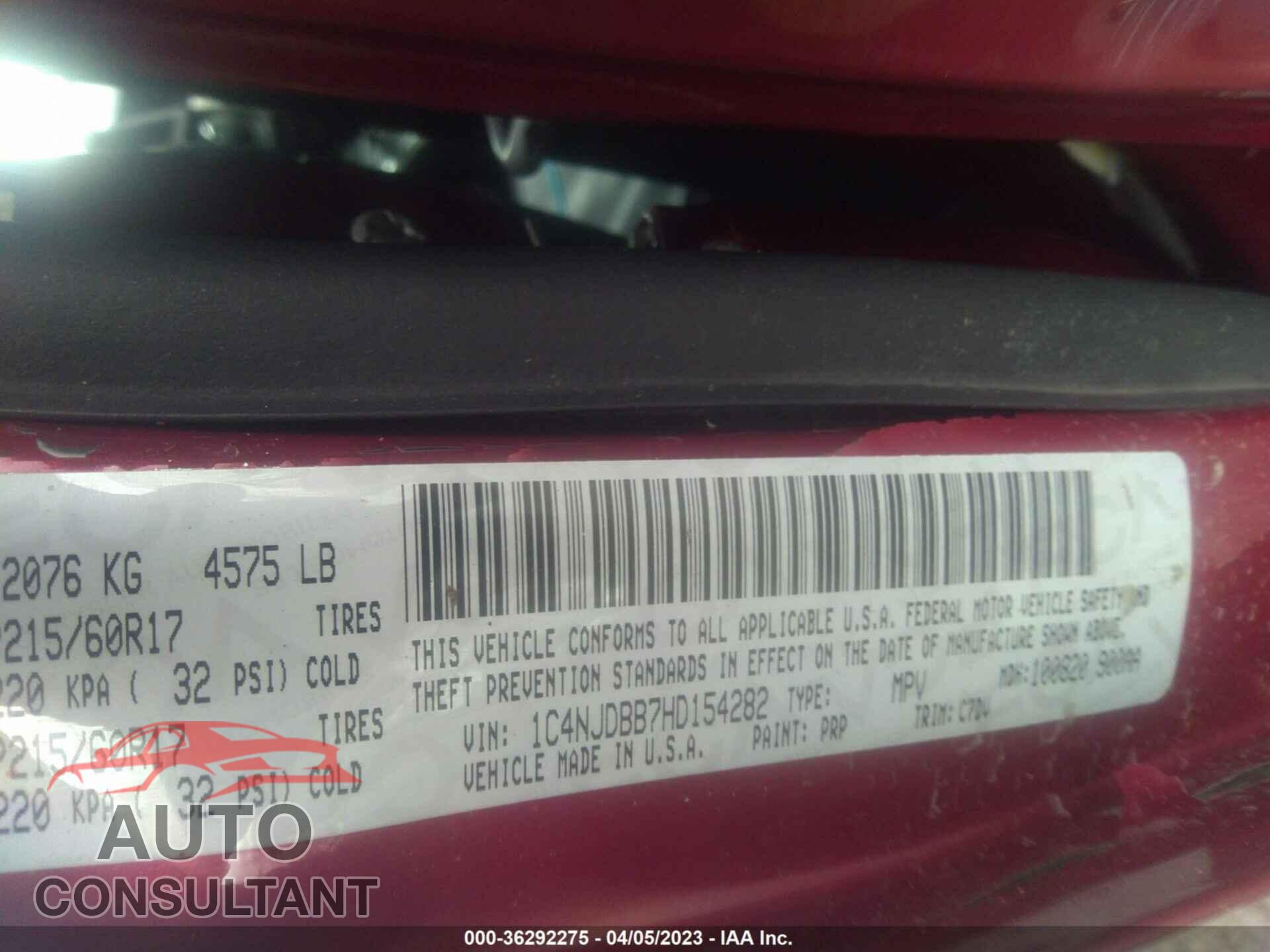 JEEP COMPASS 2017 - 1C4NJDBB7HD154282