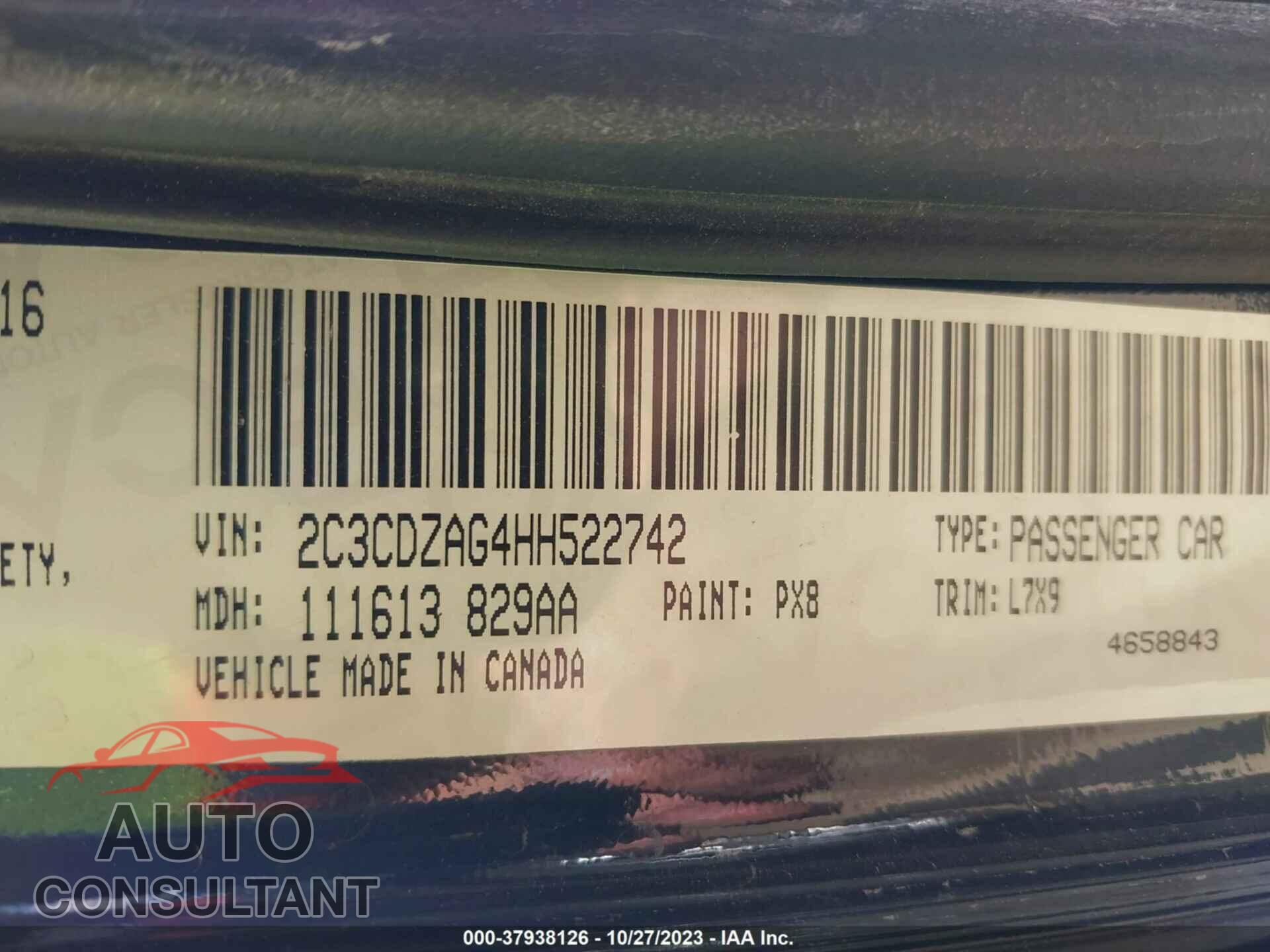 DODGE CHALLENGER 2017 - 2C3CDZAG4HH522742
