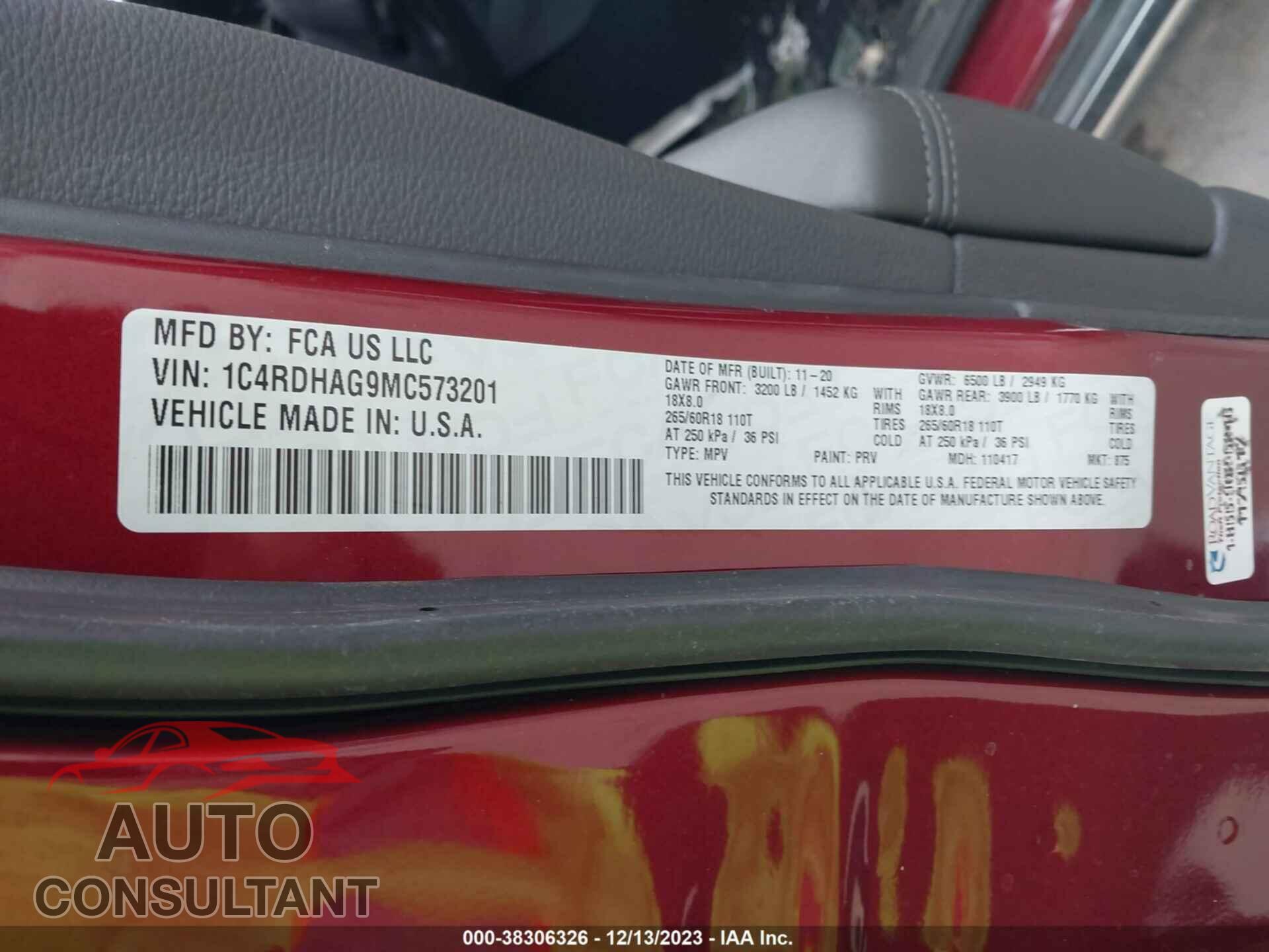 DODGE DURANGO 2021 - 1C4RDHAG9MC573201