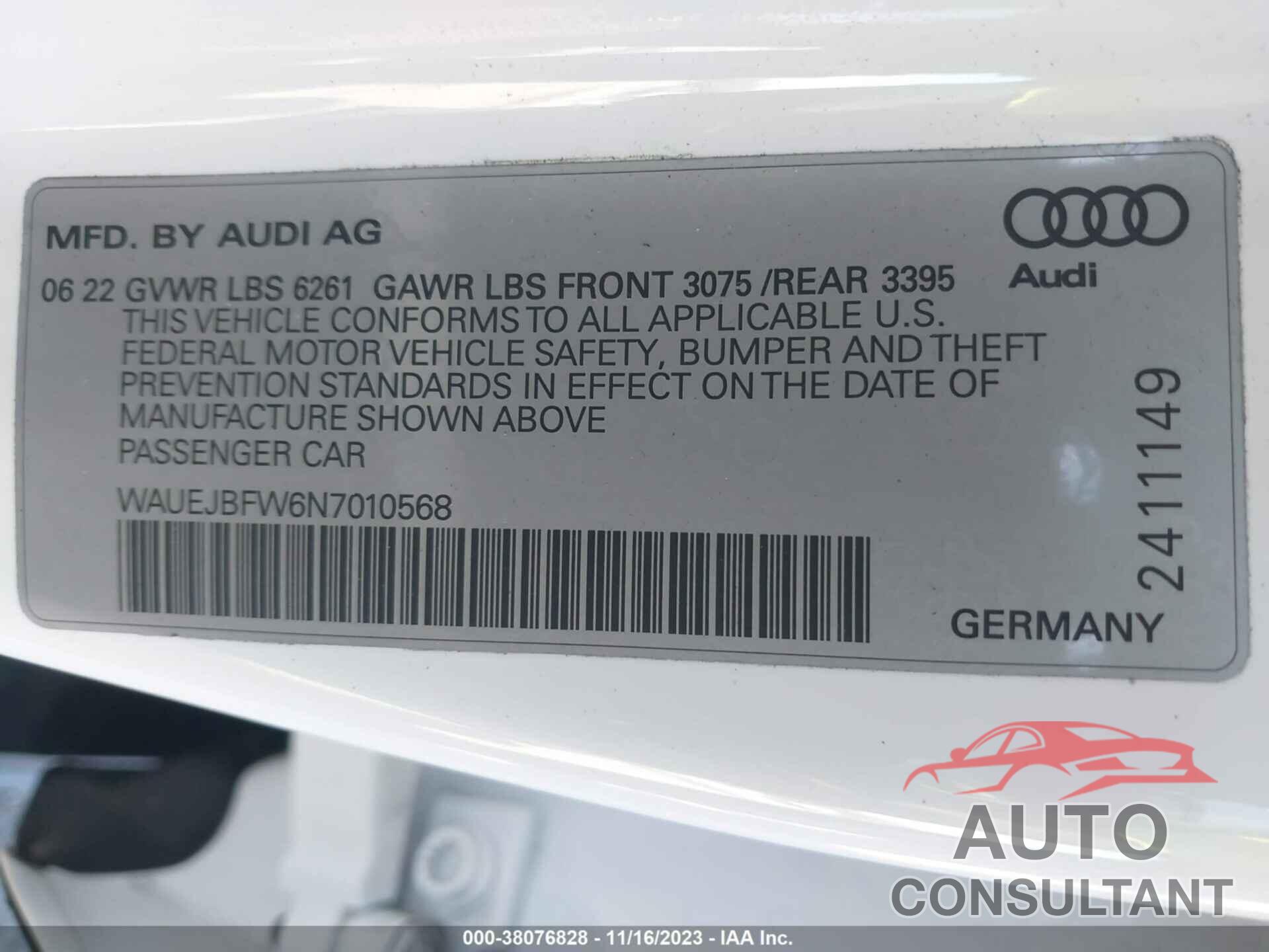 AUDI E-TRON GT 2022 - WAUEJBFW6N7010568