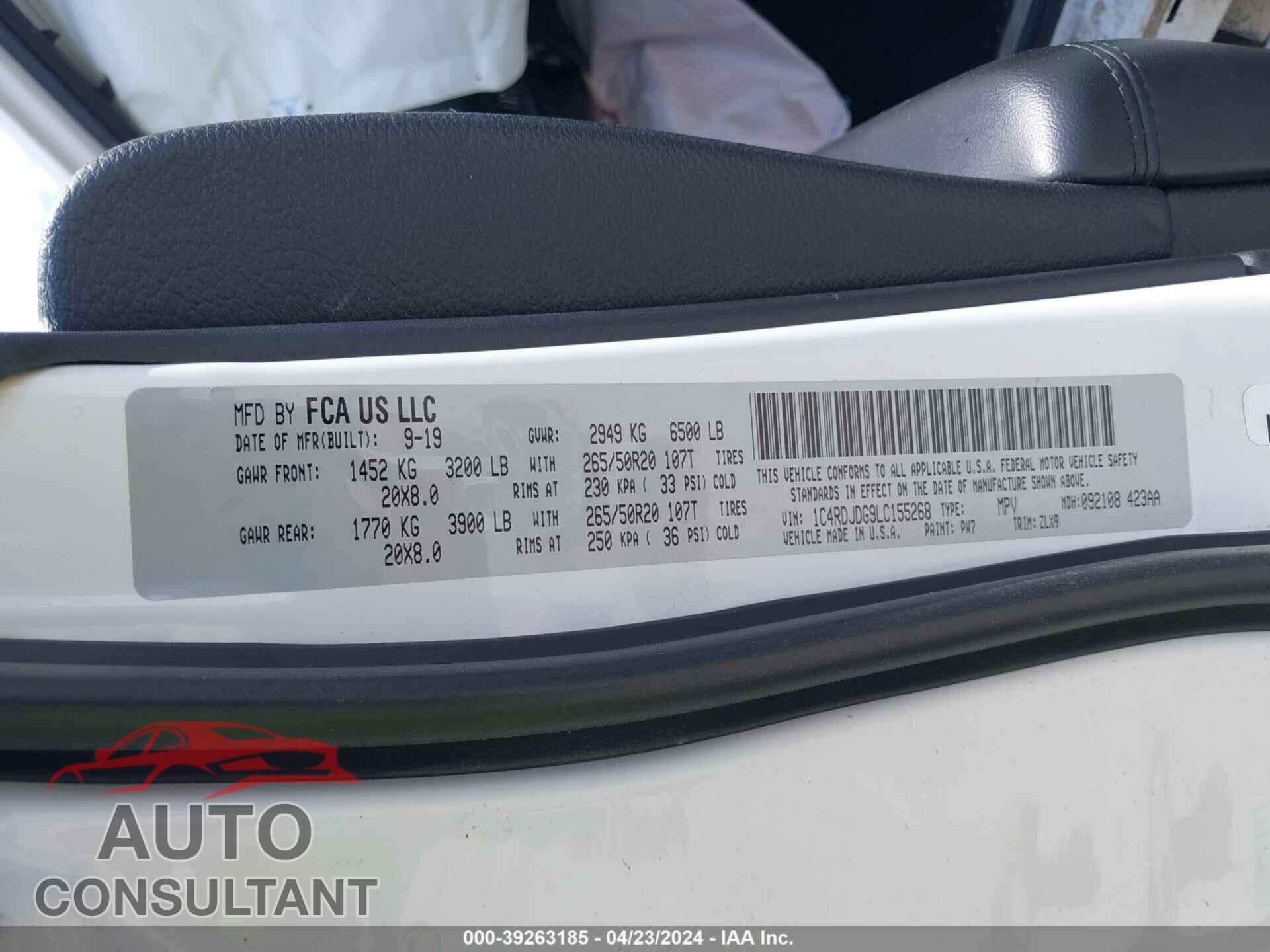 DODGE DURANGO 2020 - 1C4RDJDG9LC155268