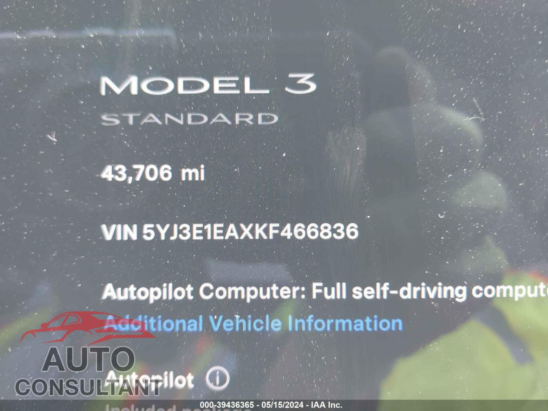 TESLA MODEL 3 2019 - 5YJ3E1EAXKF466836