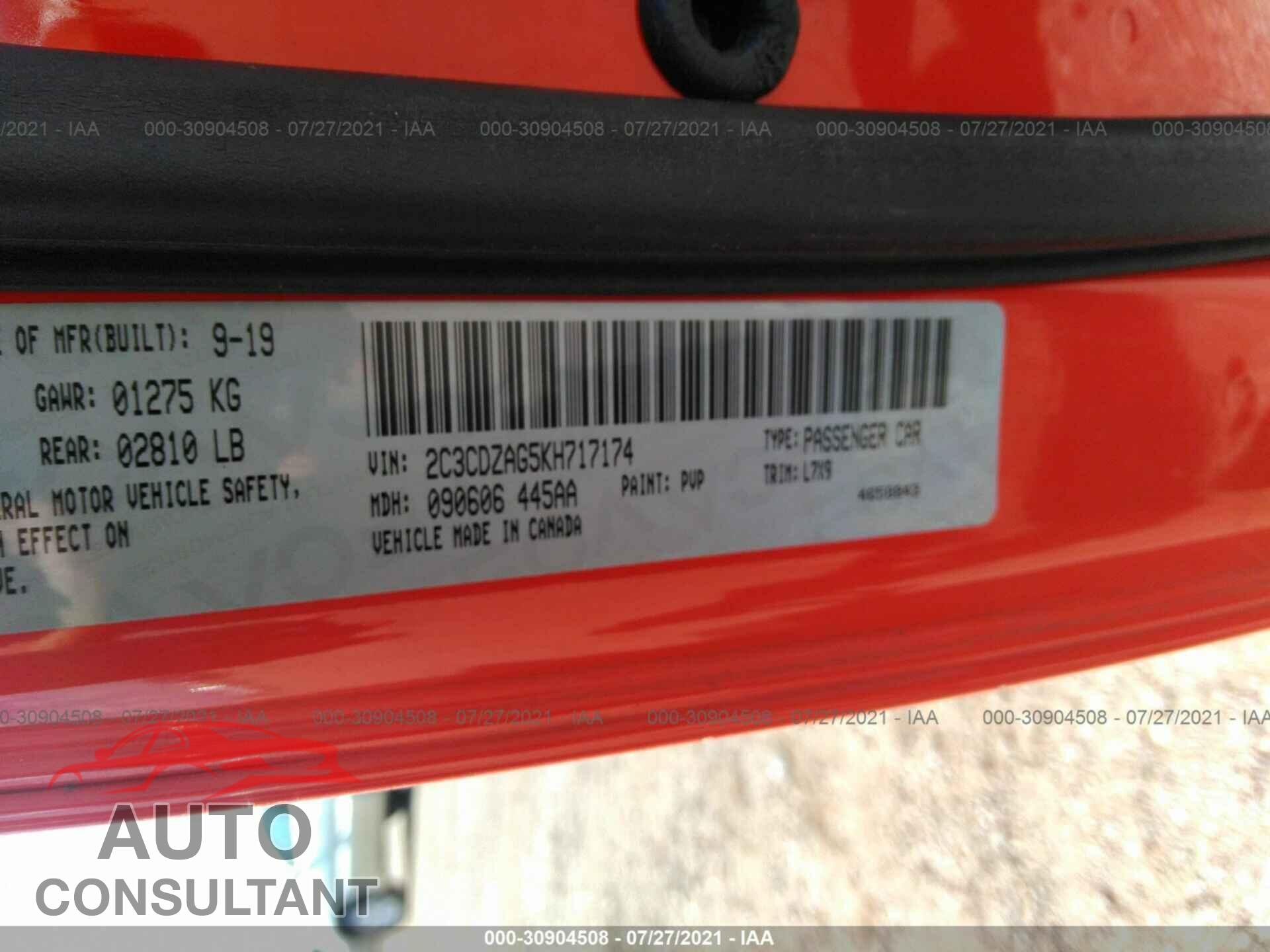 DODGE CHALLENGER 2019 - 2C3CDZAG5KH717174