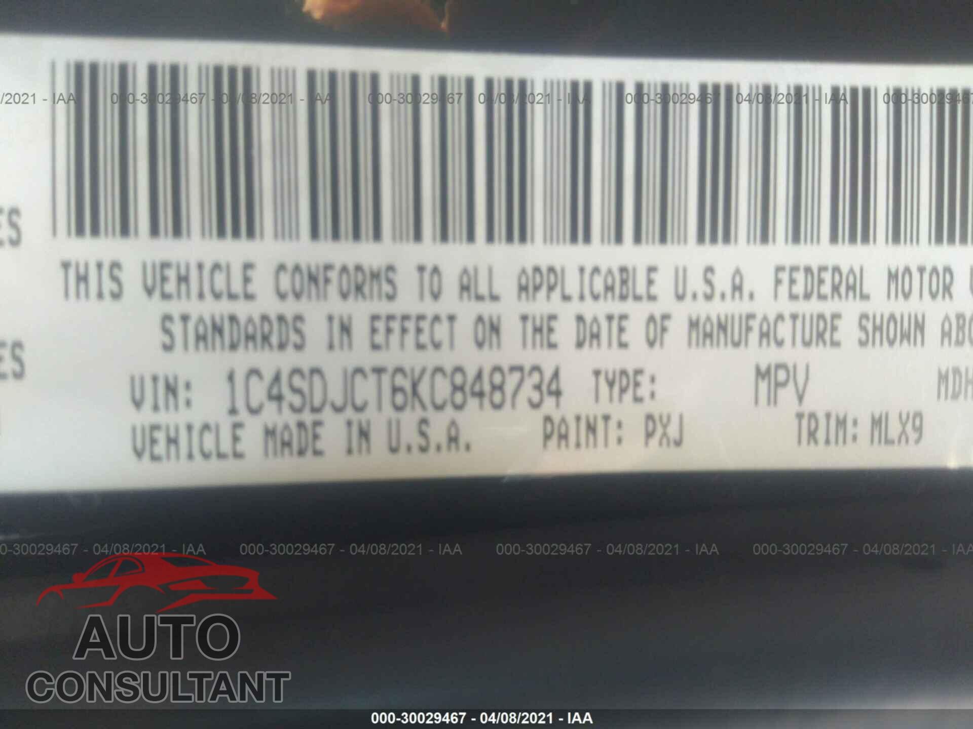 DODGE DURANGO 2019 - 1C4SDJCT6KC848734
