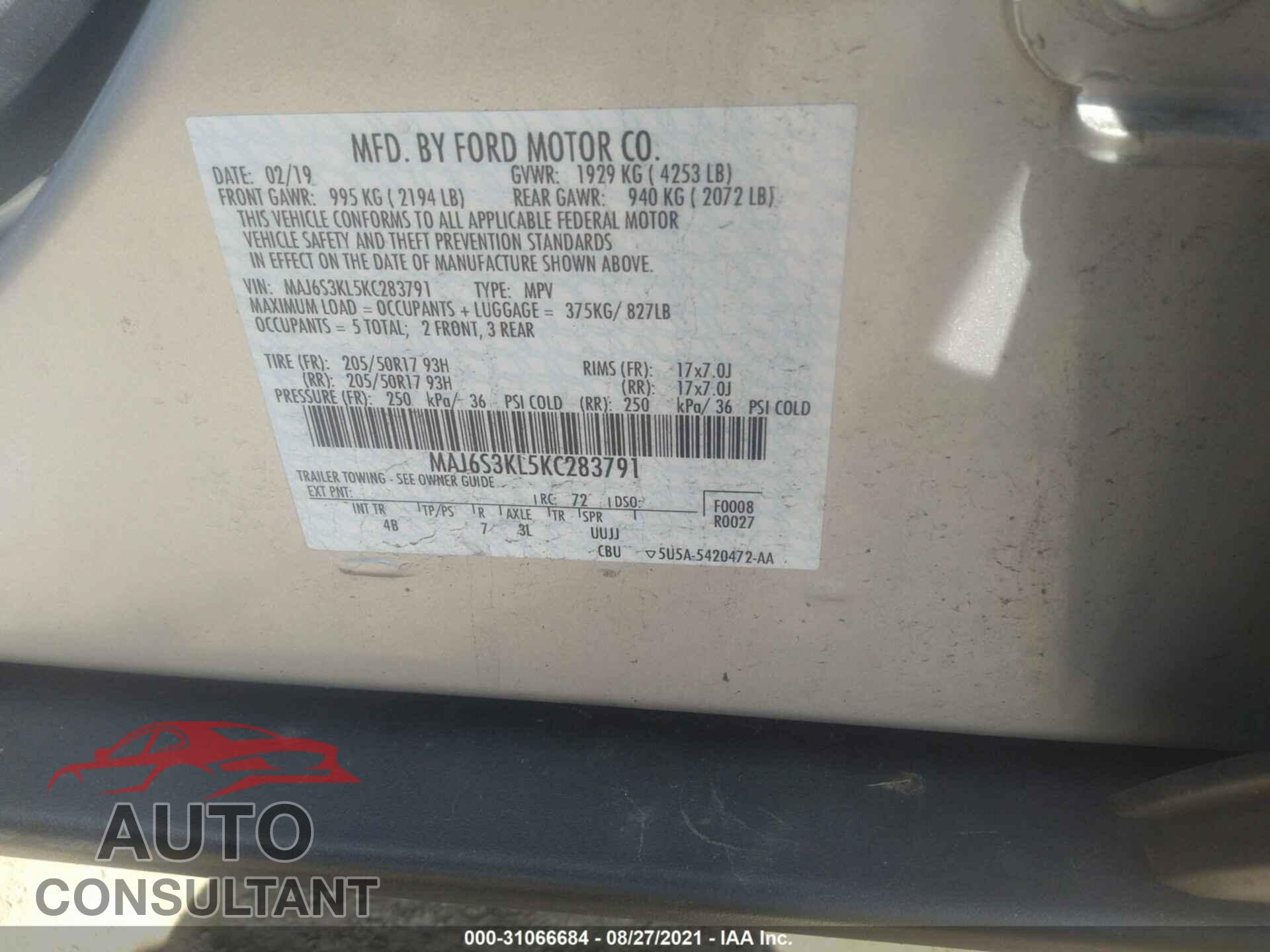 FORD ECOSPORT 2019 - MAJ6S3KL5KC283791