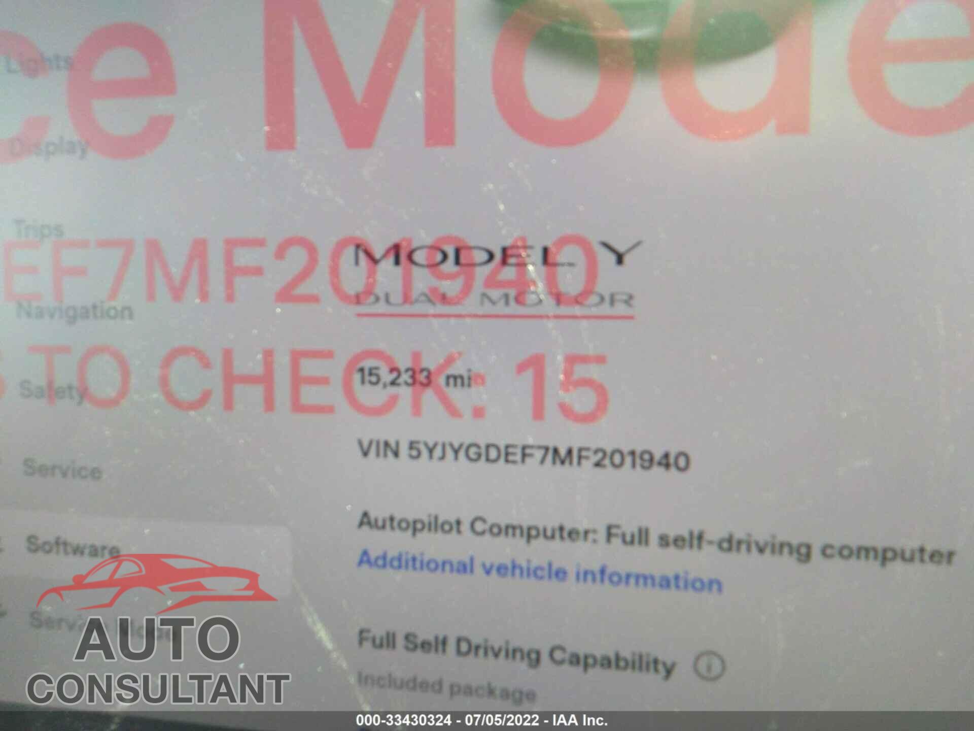 TESLA MODEL Y 2021 - 5YJYGDEF7MF201940