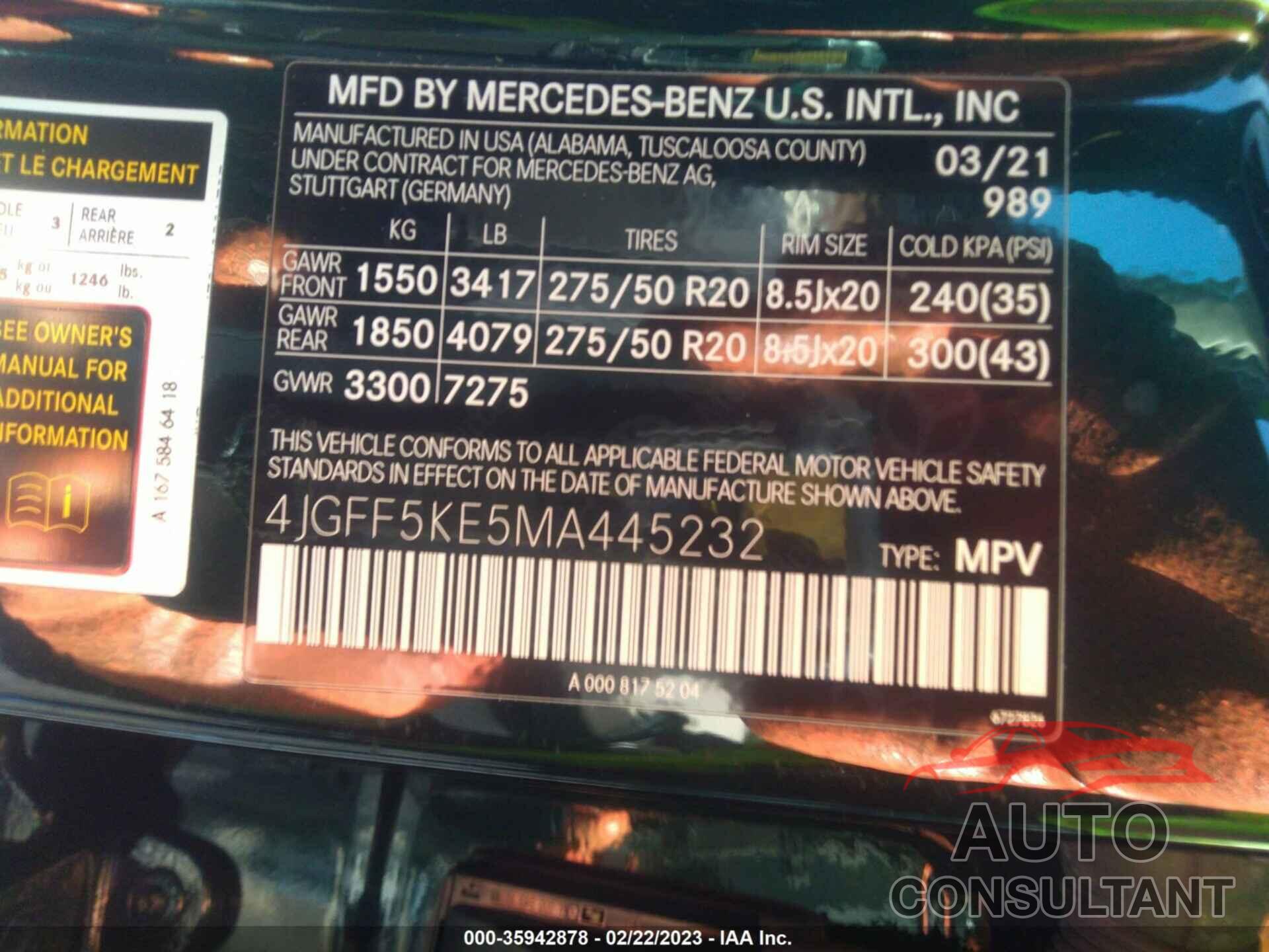 MERCEDES-BENZ GLS 2021 - 4JGFF5KE5MA445232