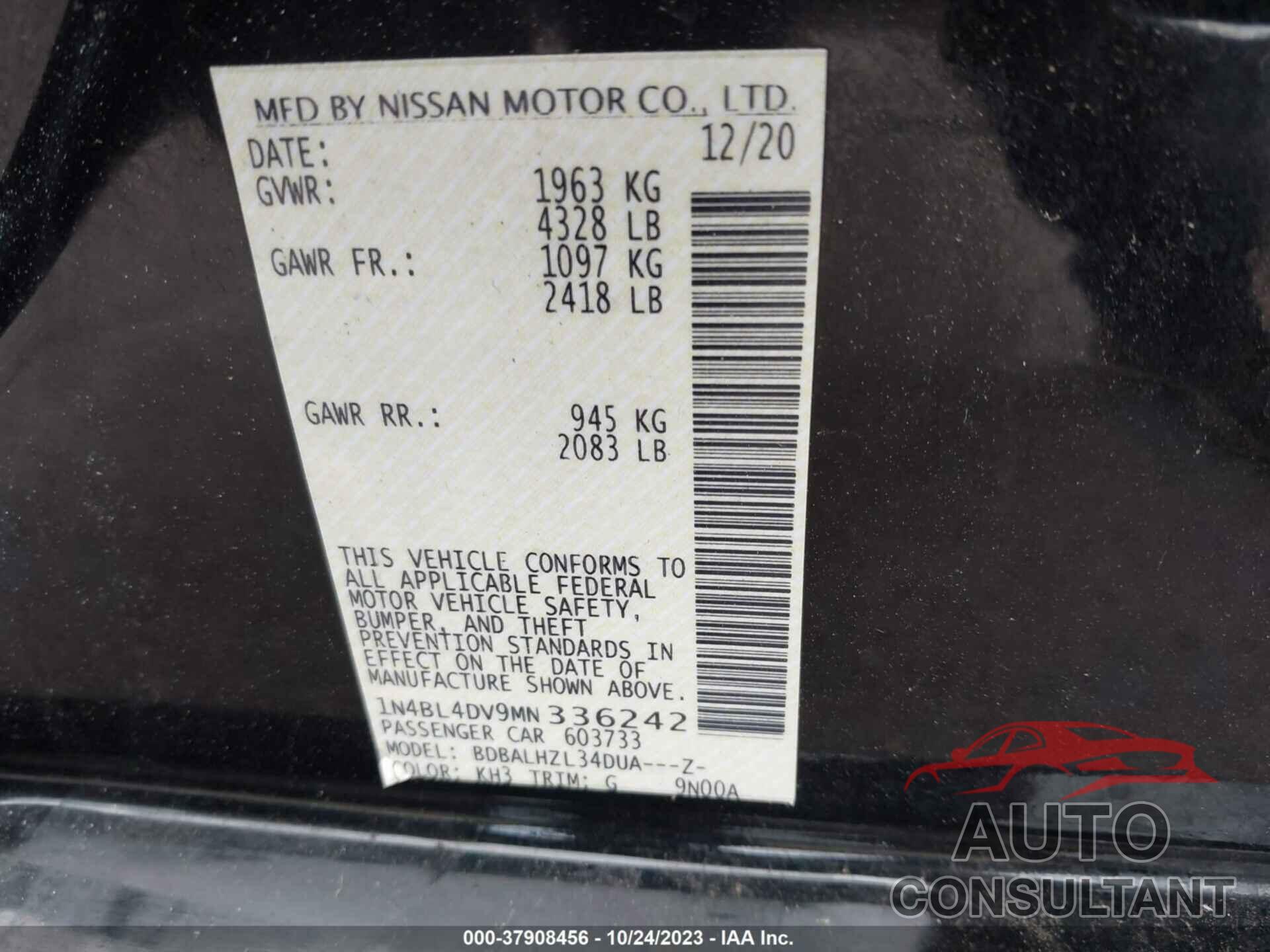 NISSAN ALTIMA 2021 - 1N4BL4DV9MN336242