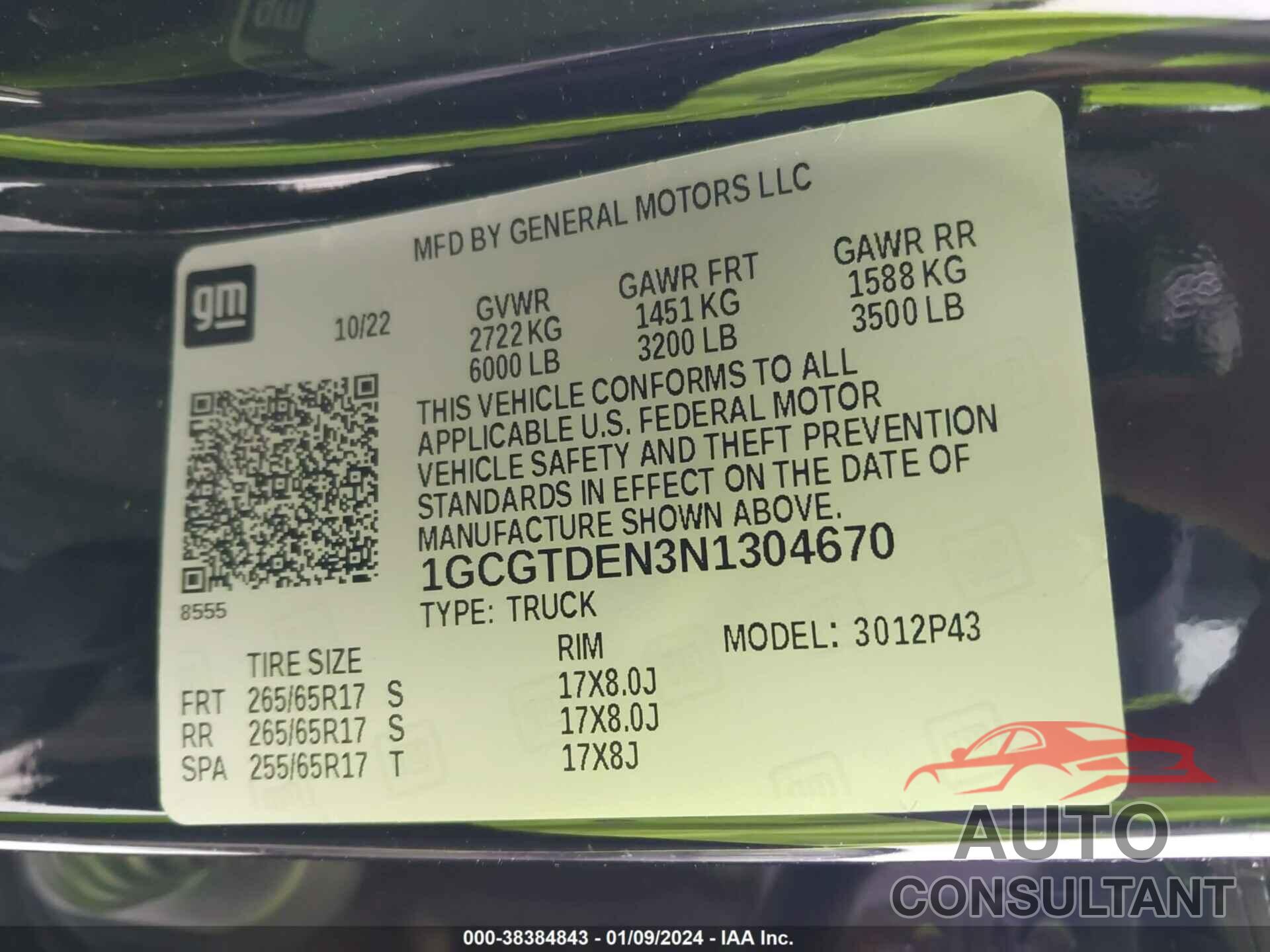 CHEVROLET COLORADO 2022 - 1GCGTDEN3N1304670