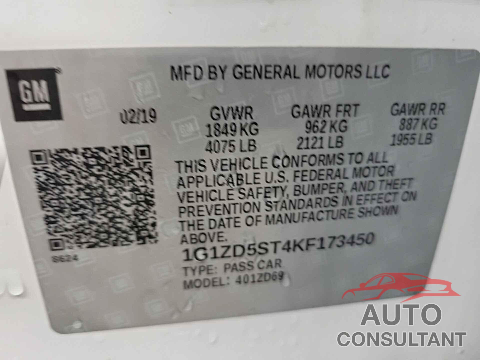 CHEVROLET MALIBU 2019 - 1G1ZD5ST4KF173450