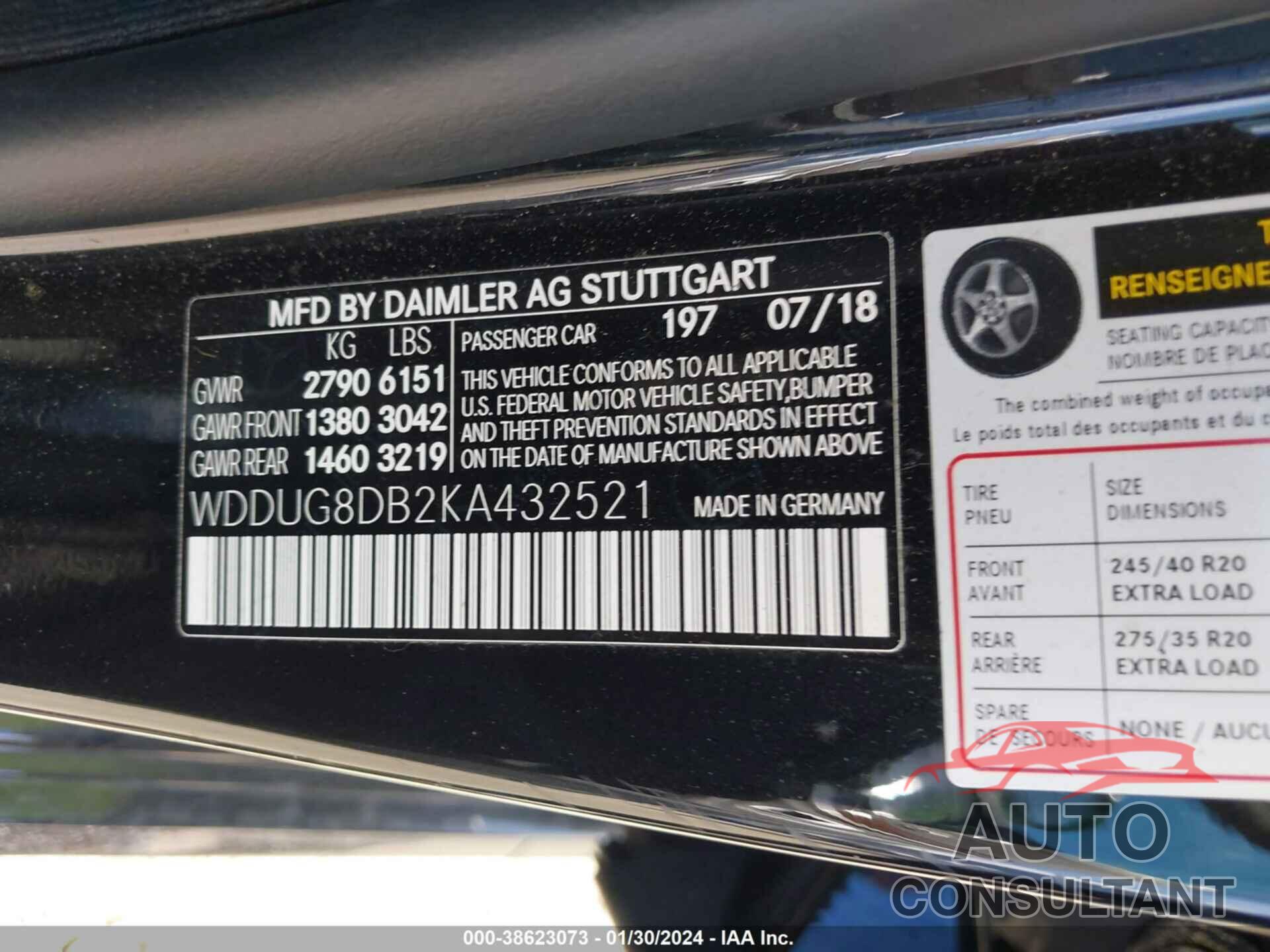 MERCEDES-BENZ S 560 2019 - WDDUG8DB2KA432521